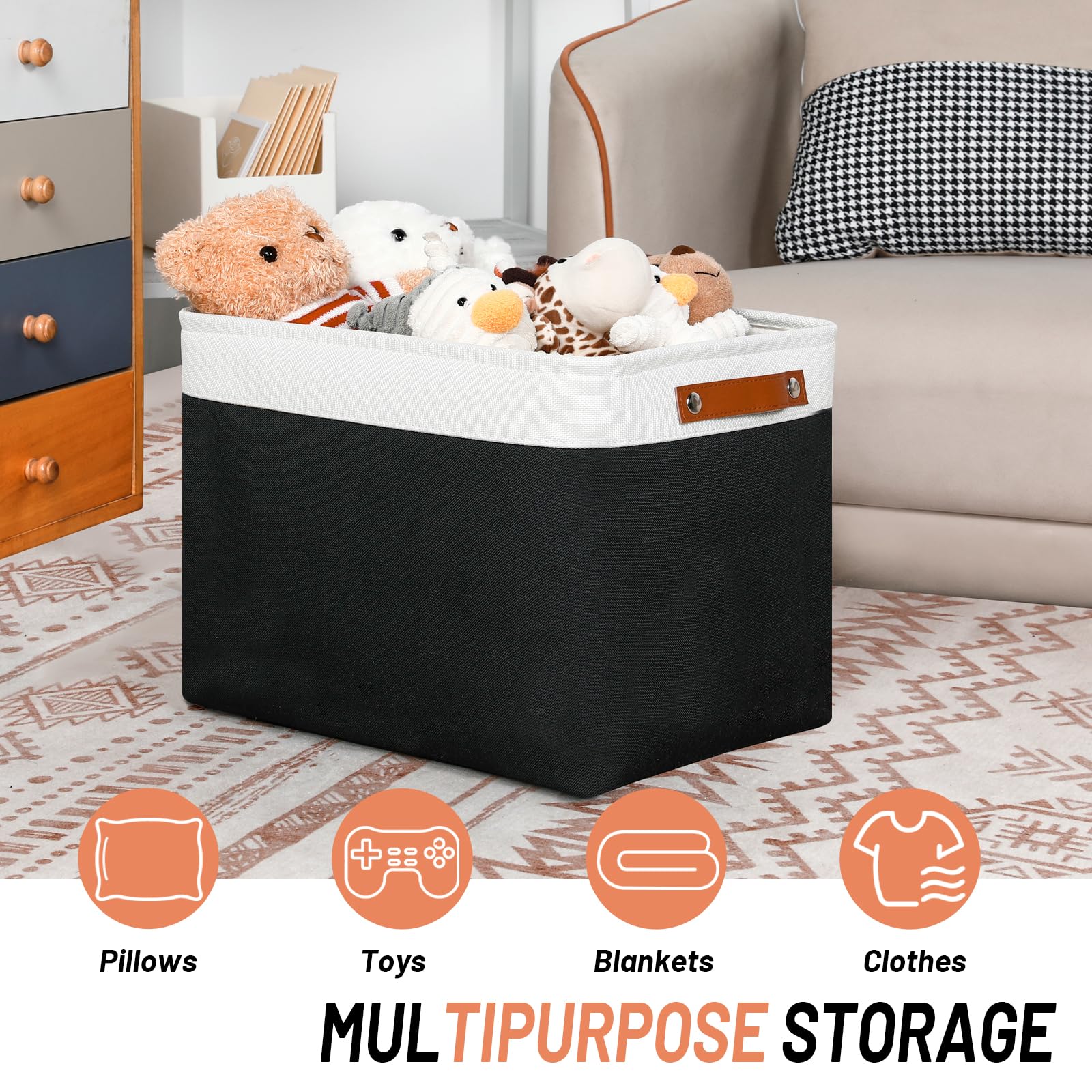 Dullemelo Large Storage Baskets Fabric Storage Bins, Canvas Storage Basket For Shelf Toys, Decorative Large Storage Bins With Ha