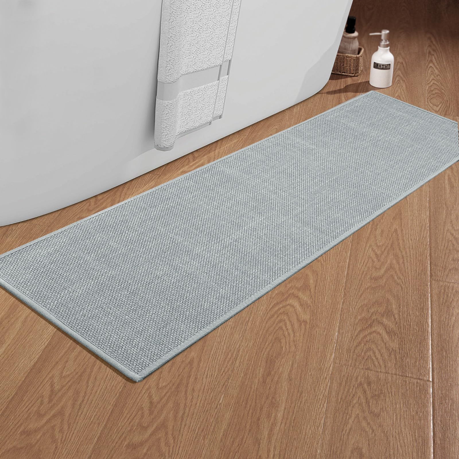 Chakme Bathroom Rugs Mat 59X17, Ultra Thin Non Slip Bath Mat Runner Quick Dry Absorbent Bath Mat For Bathroom Floor, (Light Grey