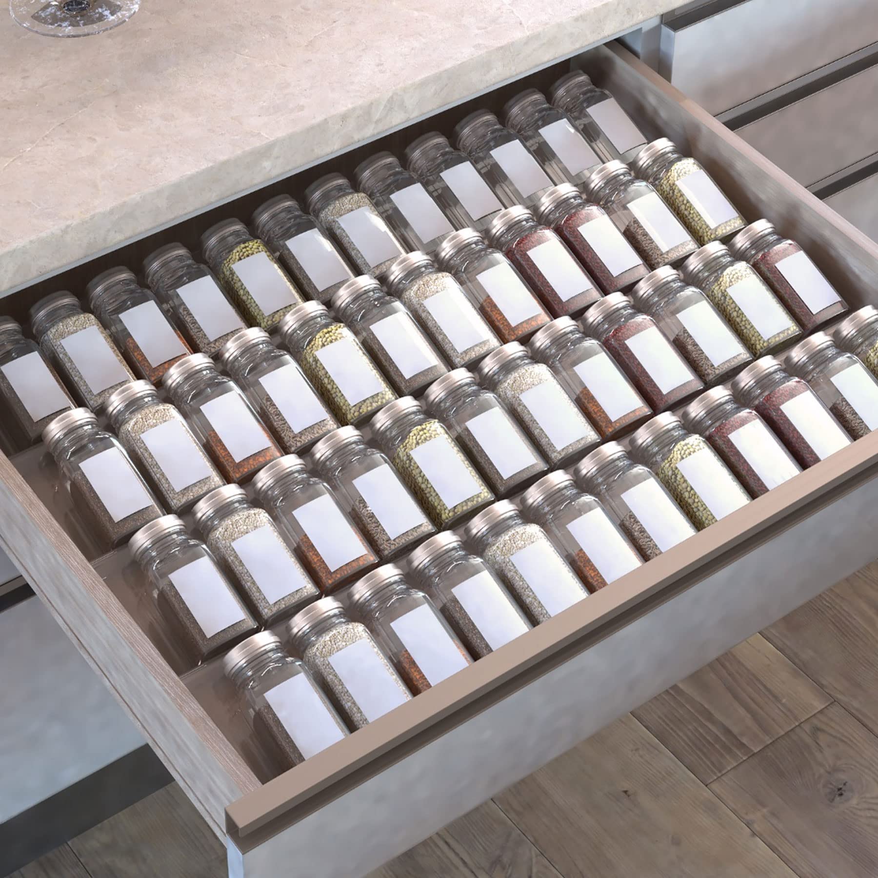 Inllex Spice Drawer Organizer, 4 Tiers 2 Set Clear Acrylic Slanted In Drawer Seasoning Jars Insert, Expandable From 13 To 26, 