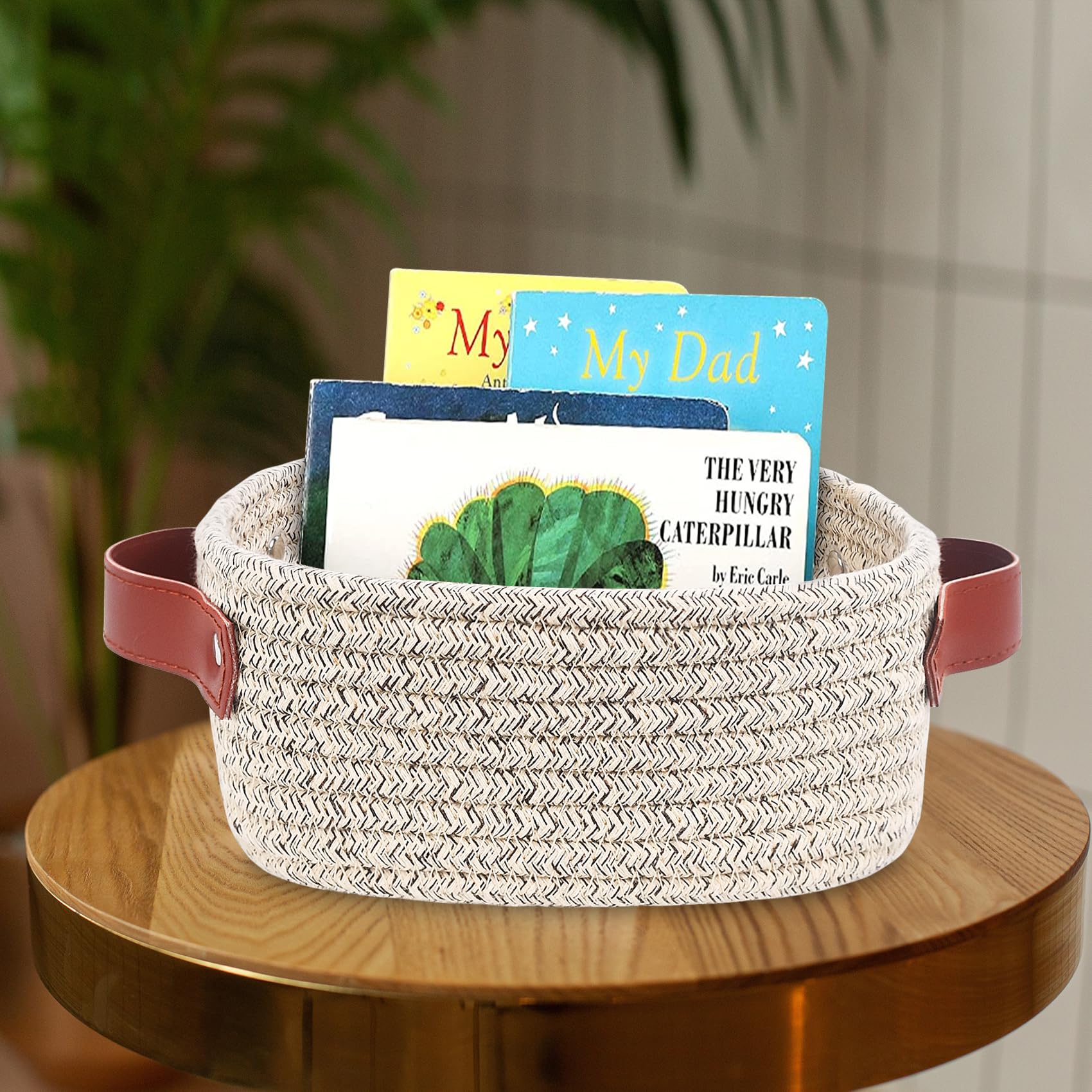 Abenkle Small Storage Basket, Mini Basket, Cute Tiny Cotton Rope Woven Basket, Square Shelf Basket, Boho Decorative Toy Dog Cat