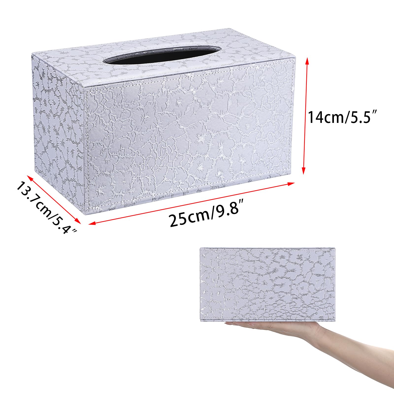 Sumnacon Tissue Box Cover Rectangle Leather Tissue Box With Magnetic Bottom,Pu Tissue Box Holder Decorative Silver Tissue Cover