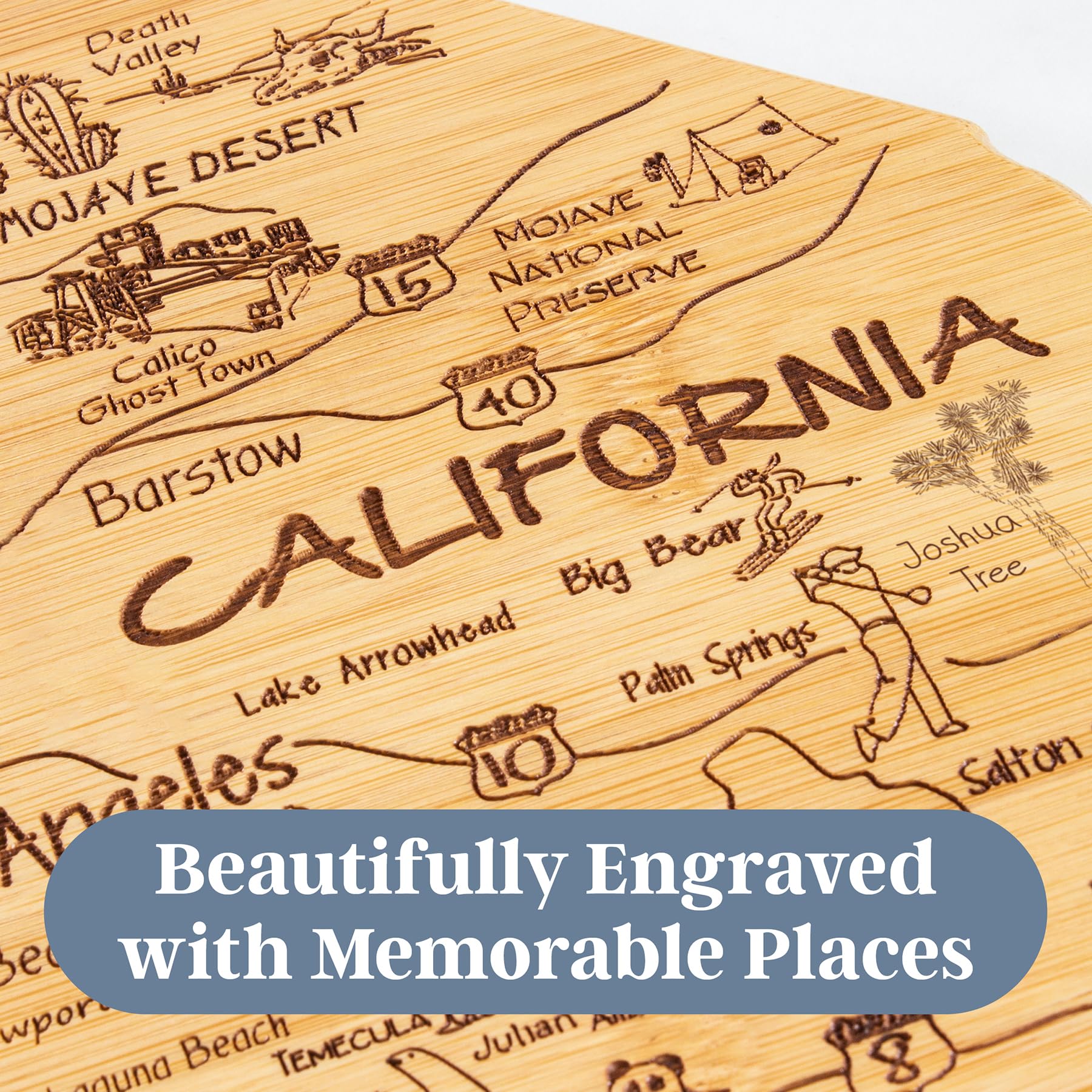 Totally Bamboo Destination California State Shaped Cutting Board, Charcuterie and Cheese Serving Board - California Gift for Hom