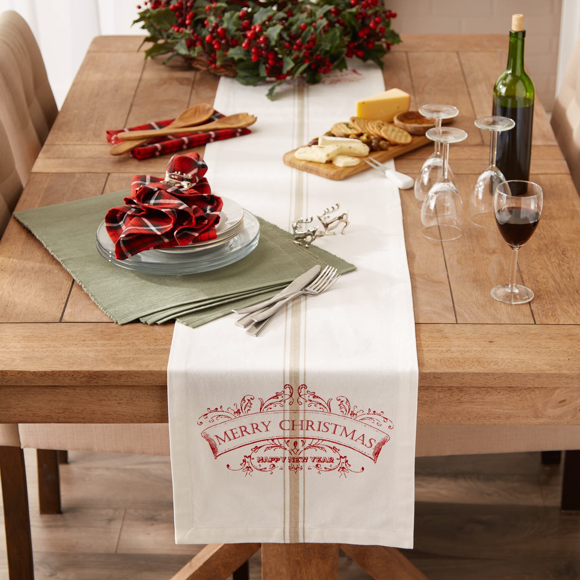 Dii Vintage Christmas Kitchen Textile Collection, Table Runner, 14X108, Vintage Merry