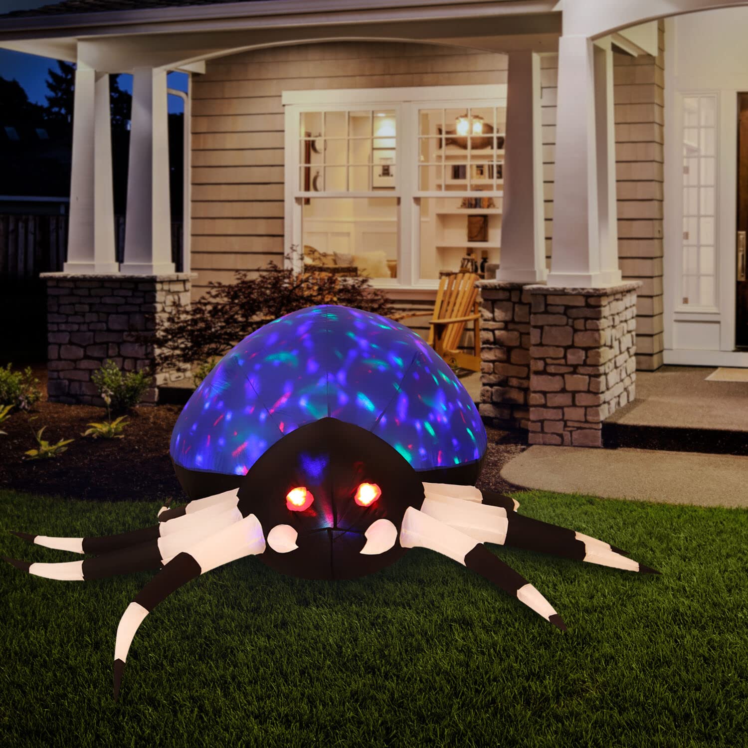 Haunted Hill Farm 6-ft. Wide Spider Blow Up with Disco Lights, Halloween Outdoor Decorations for Patio and Yard, Giant Spooky In