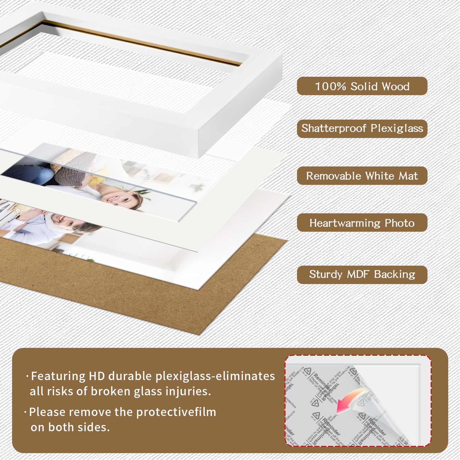 Picture Frames 5x7 2 Pack Made of Solid Wood White for Wall Mounting and Tabletop Display