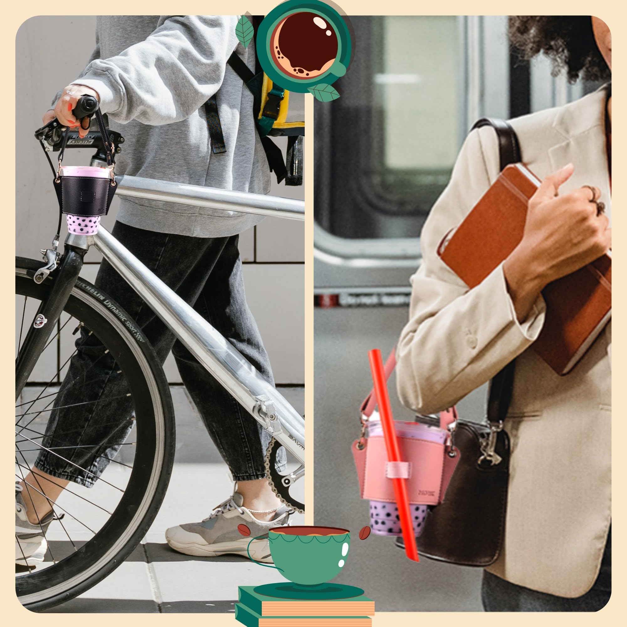 Morik Drink Carrier With Adjustable Strap, Reusable Leather Coffee Cup Holder, Travel Coffee Cup, Cruise Drink Caddy For Small A
