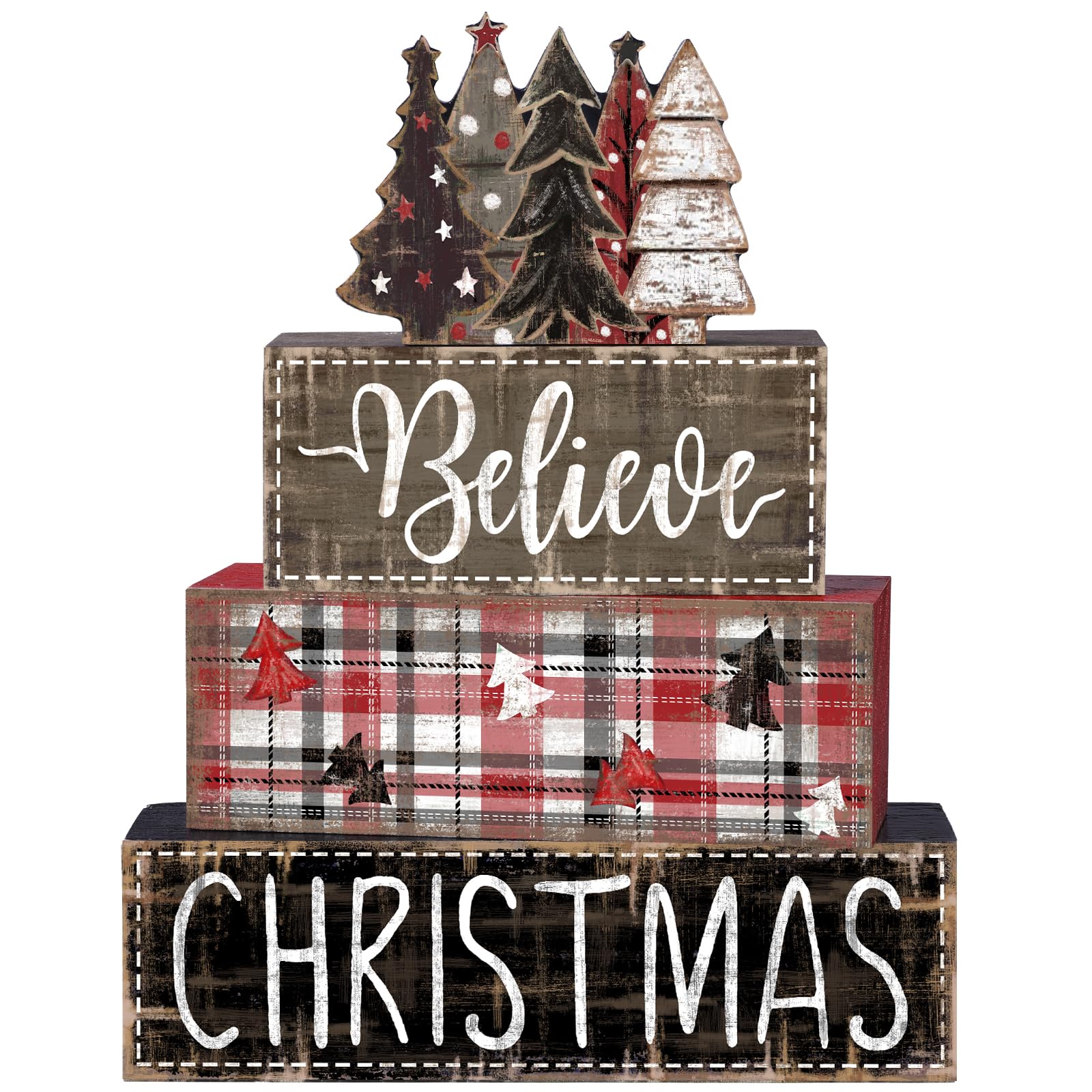 DIYDEC 4Pcs Fall Table Decor Fall Wood Block Signs Maple Leaves Sign Autumn Tiered Tray Decor Thanksgiving Centerpieces Signs fo