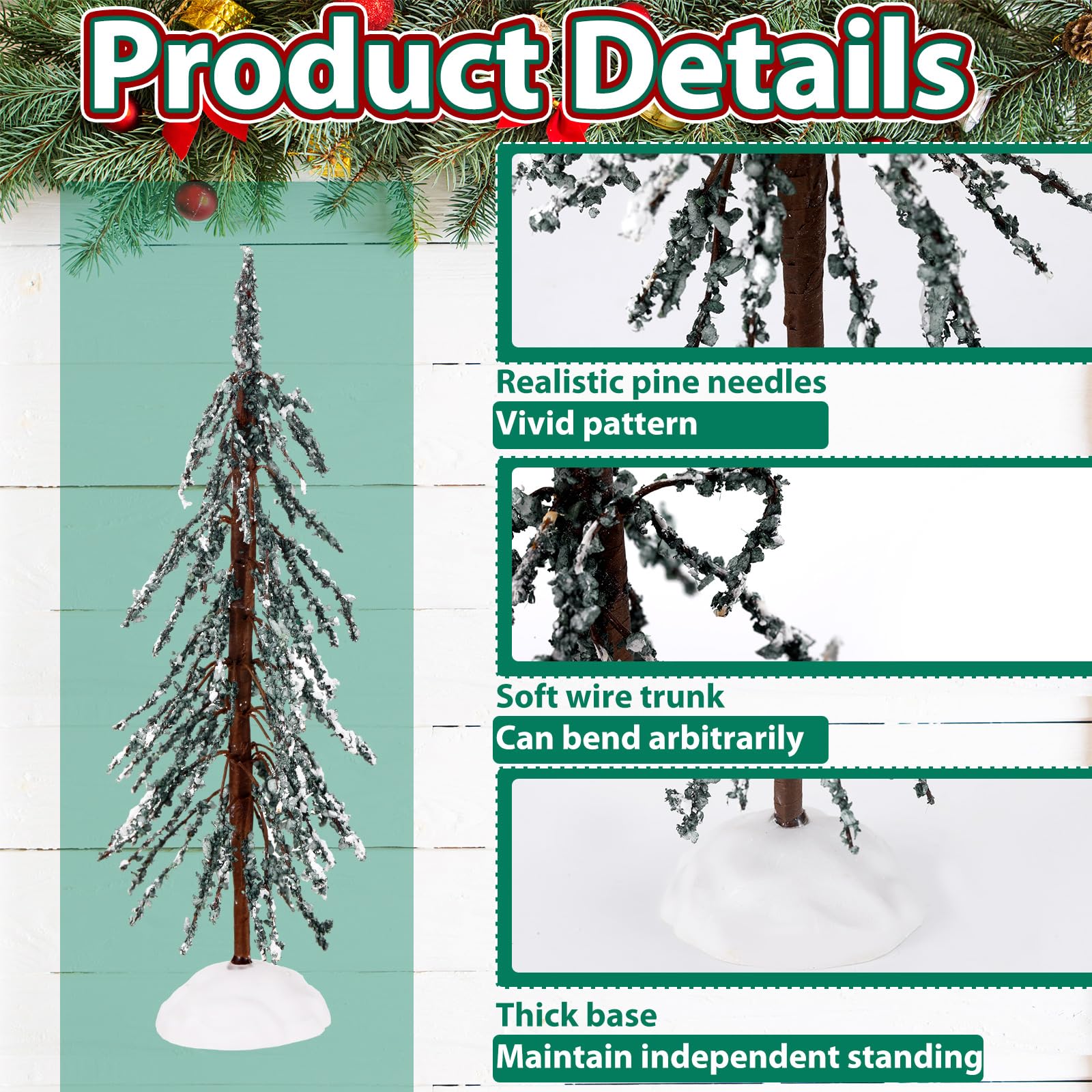 Uiifan 8 Pcs Christmas Village Trees Xmas Faux Artificial Small Tree Tabletop Artificial Trees Plastic Christmas Decorations for