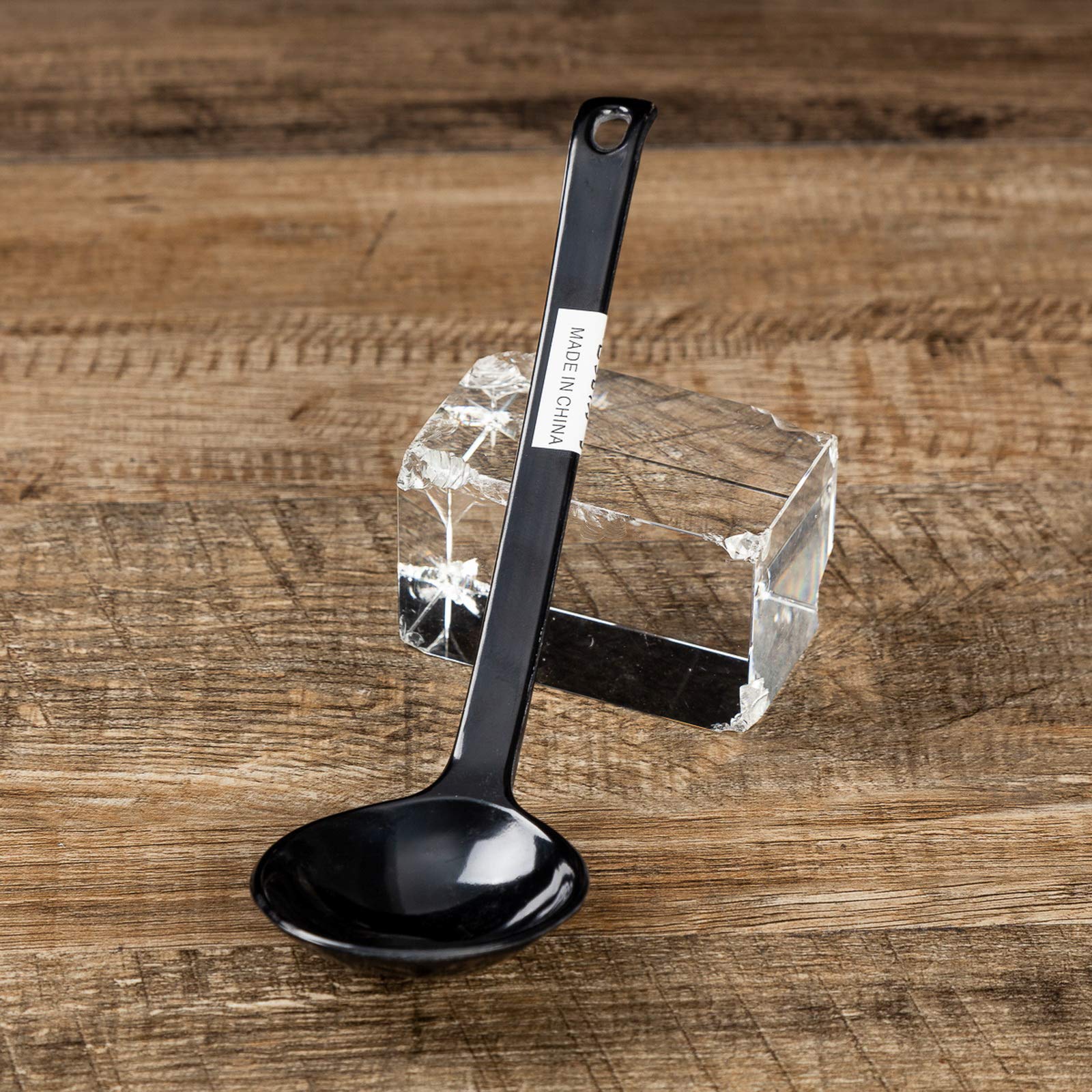 Asian Home Black Melamine Japanese Long Handle Spoons For Ramen, Soup, Hot Pot Eating, Mixing, Stirring 8.25 Inches (4 Spoons)