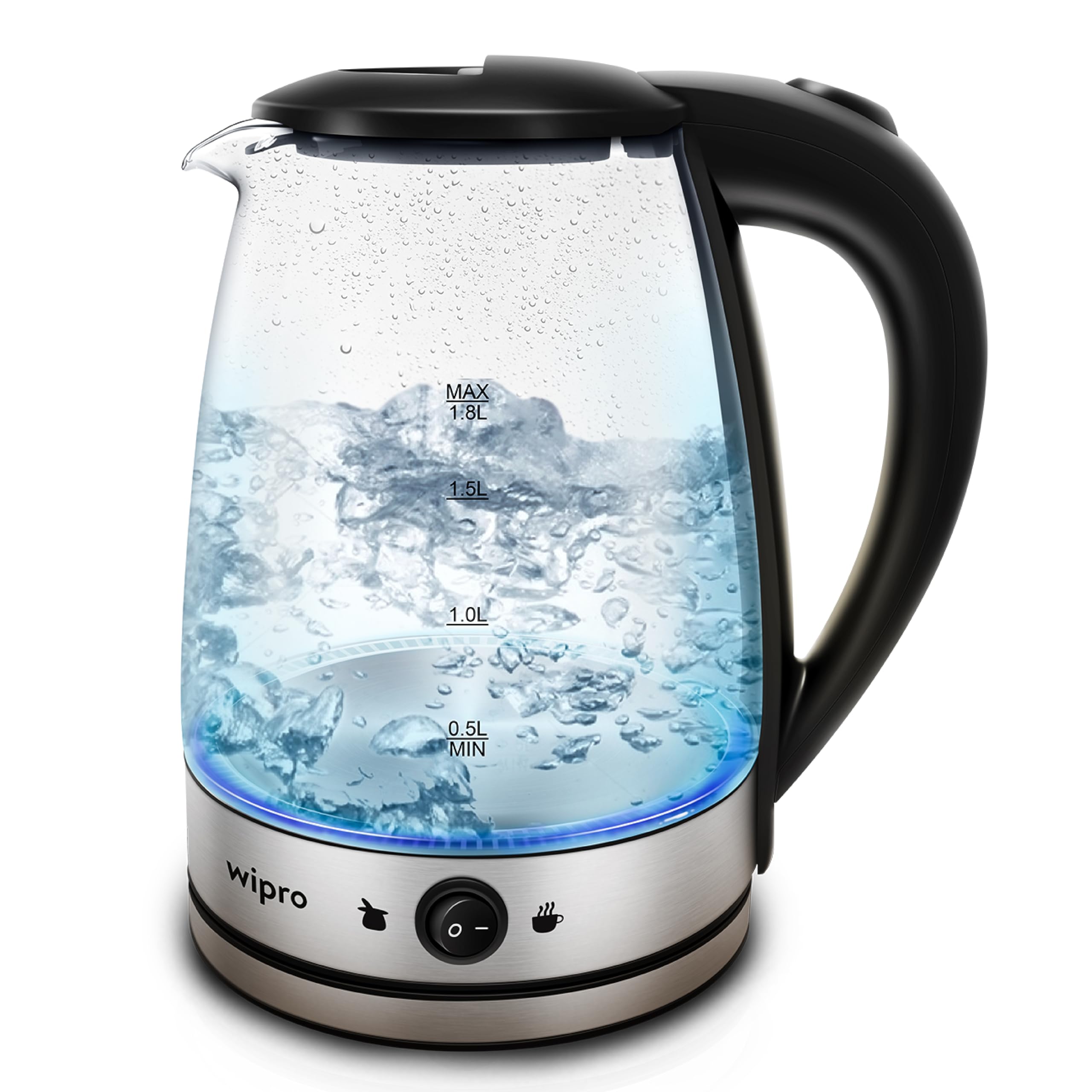 Wipro Elato 1.8 Litre Glass Led Electric Kettle With Keep Warm Function | Auto Cut Off | Triple Protection - Dry Boil, Steam & O