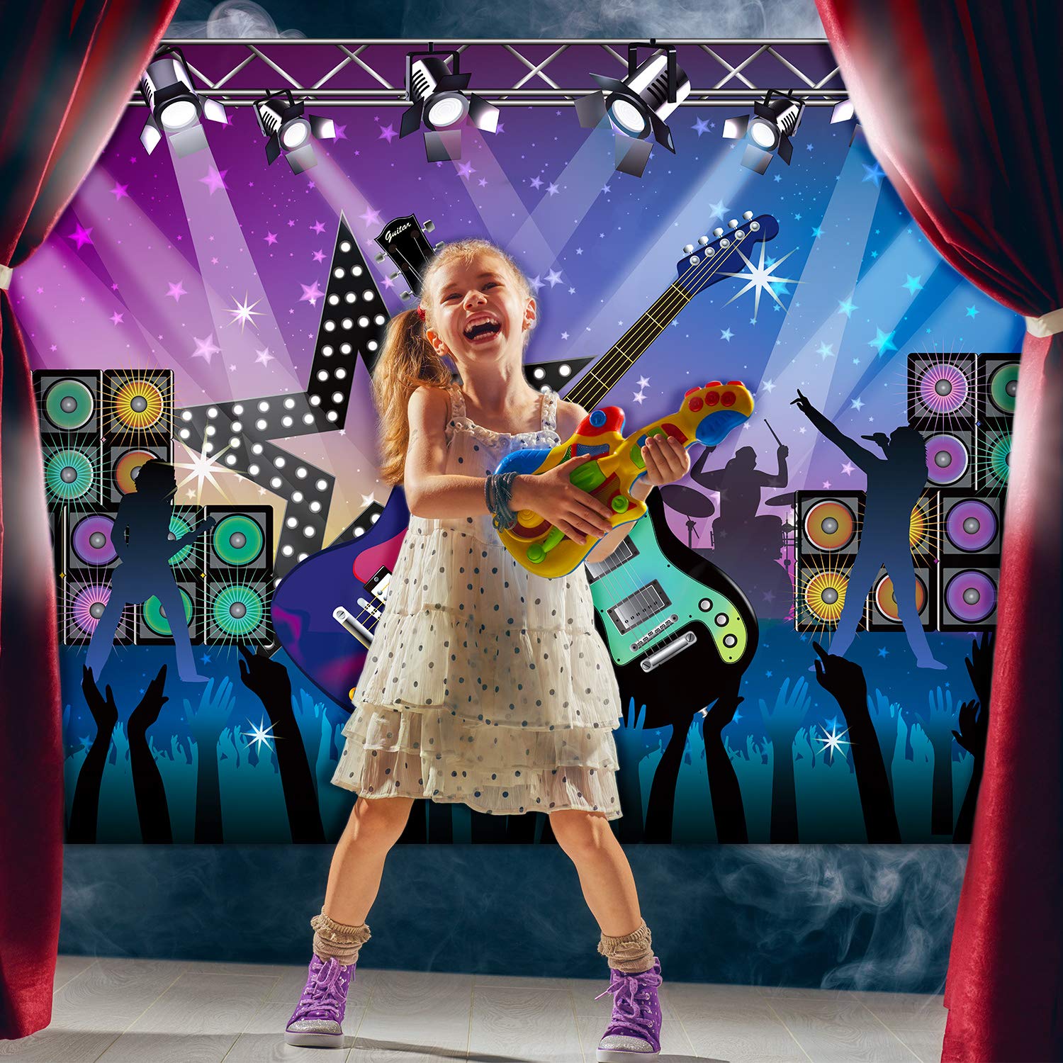 Blulu Karaoke Party Decorations Rock and Roll Backdrop Banner Tapestry Band Rock Star Banner for Music Party Photography Studio