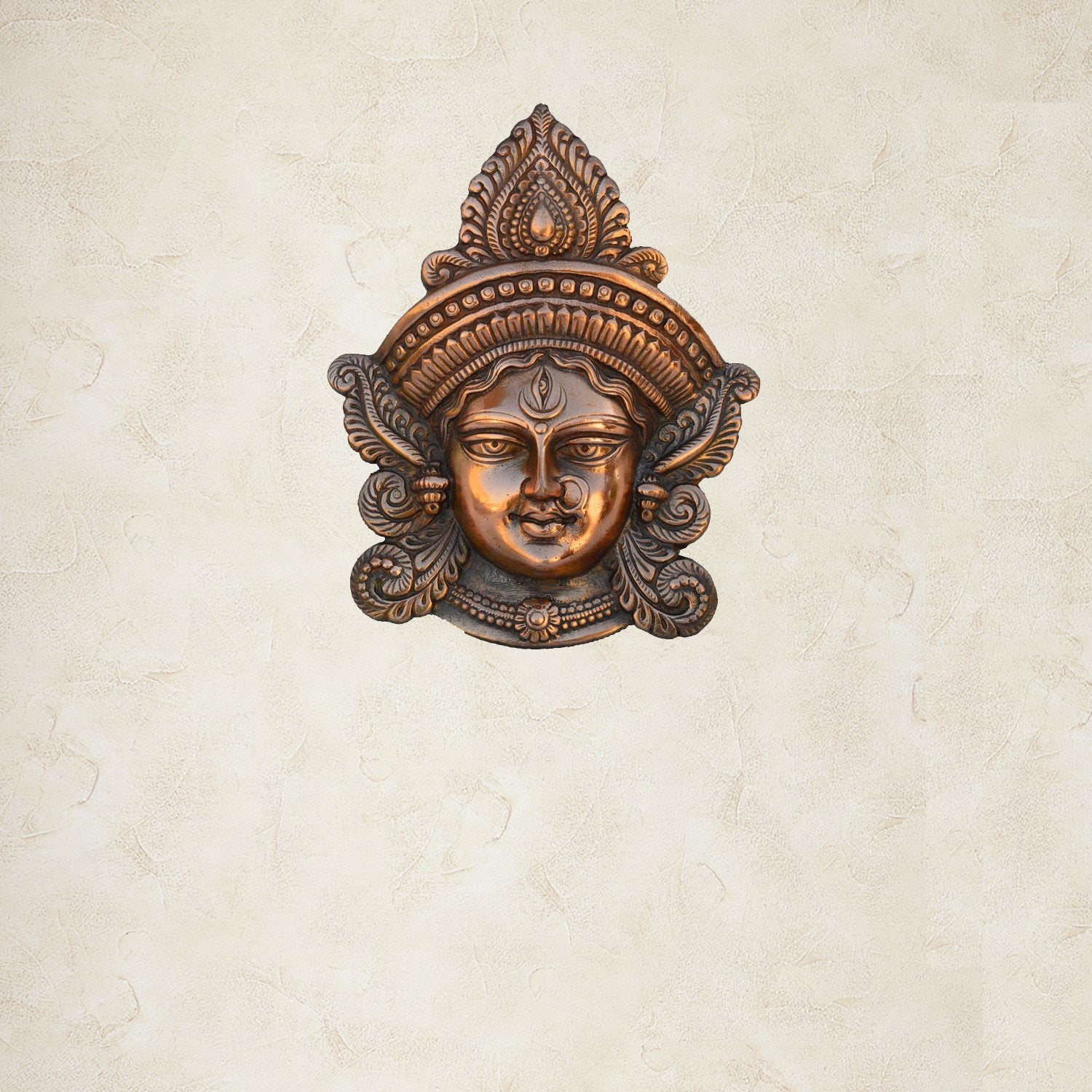 Ecraftindia Goddess Durga Metal Wall Hanging (22.5 Cm X 6.25 Cm X 27.5 Cm, Brown)