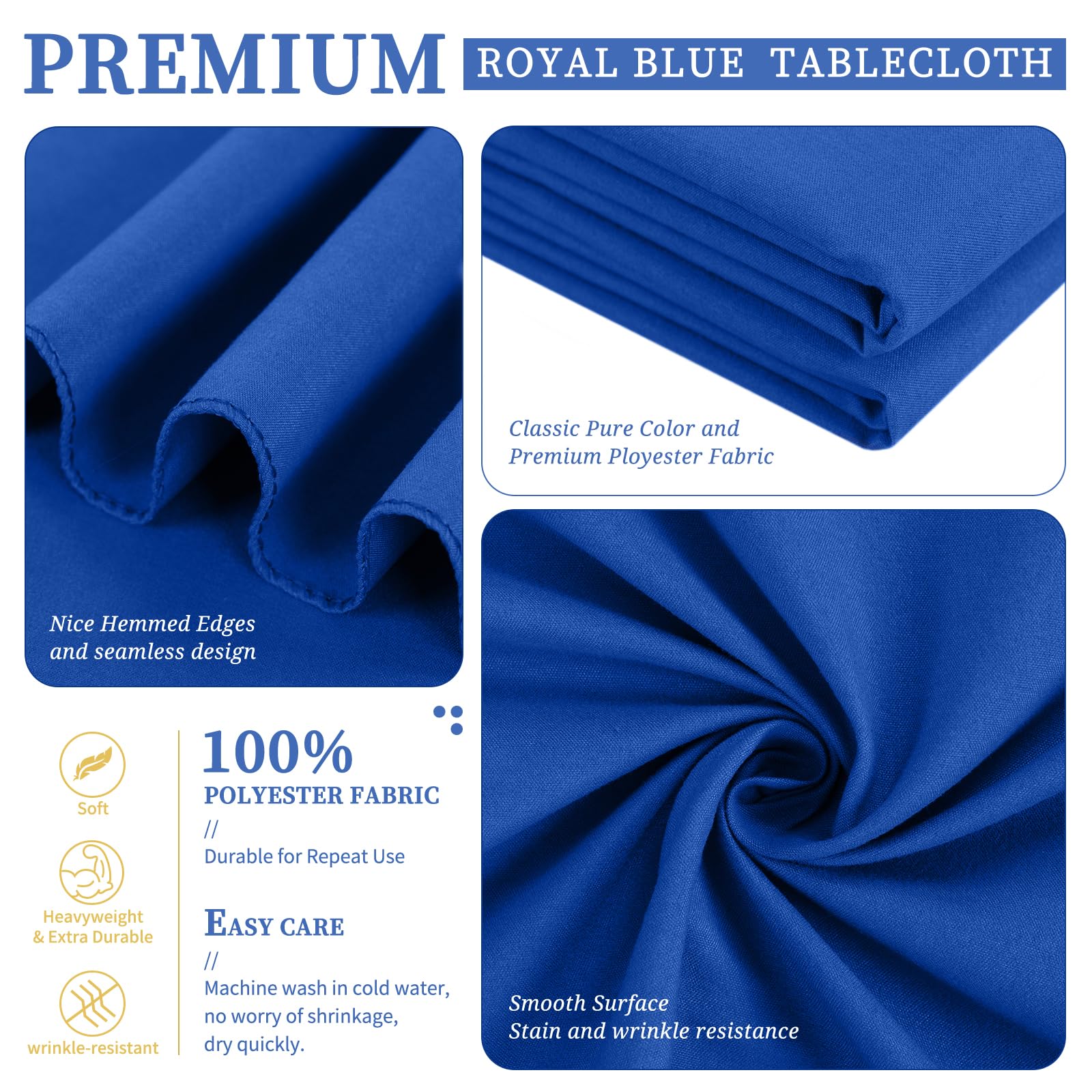 Showgeous 4 Pack Royal Blue Round Tablecloth 120 Inch Polyester Round Table Cloth Royal Blue Tablecloths For Round Tables Washab