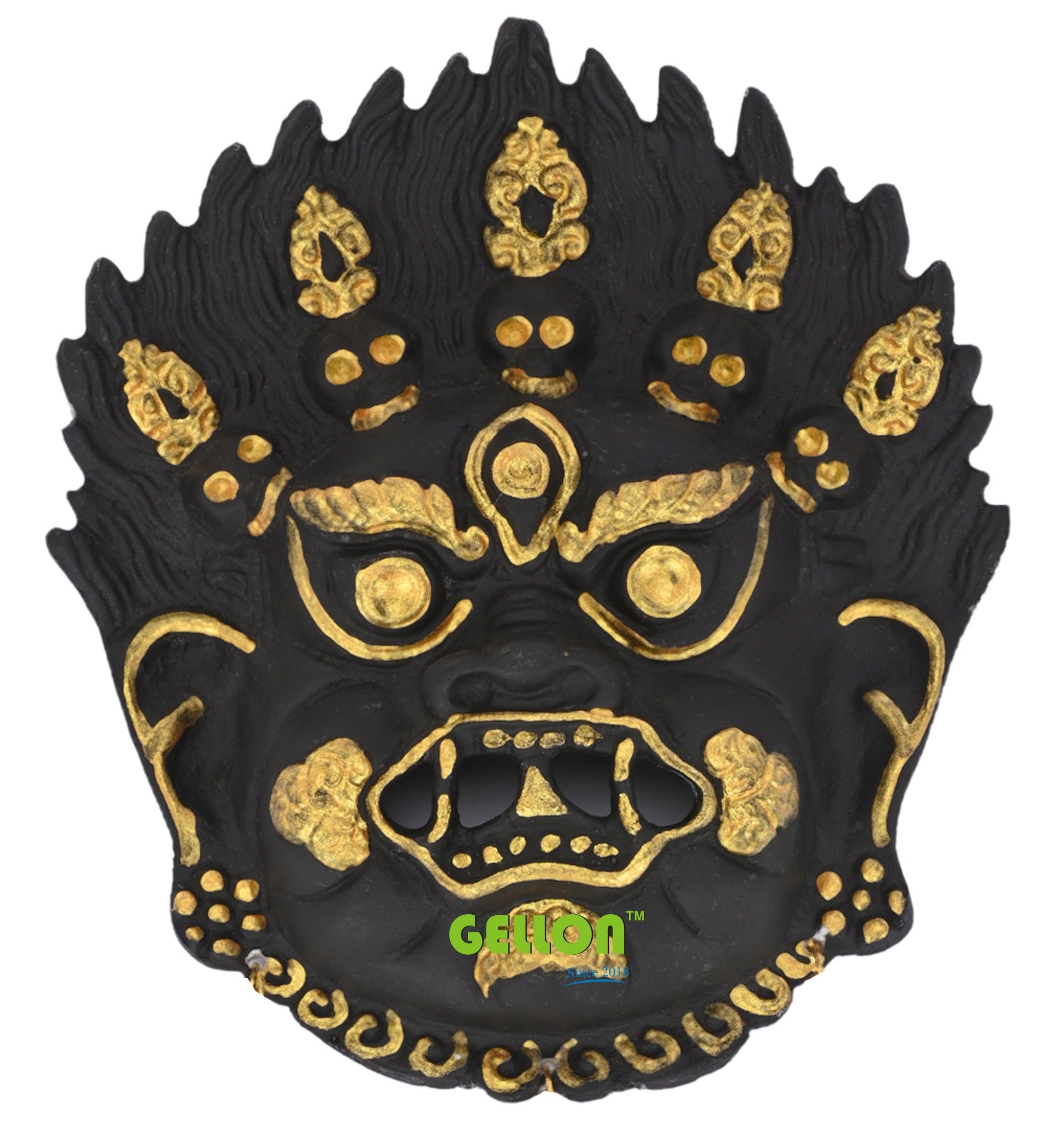 Gellon Mahakaal Face Mask Wall Hanging Nazar Battu In Matte Black Finish, Evil Eye For Your Home Shop & Office Entrance
