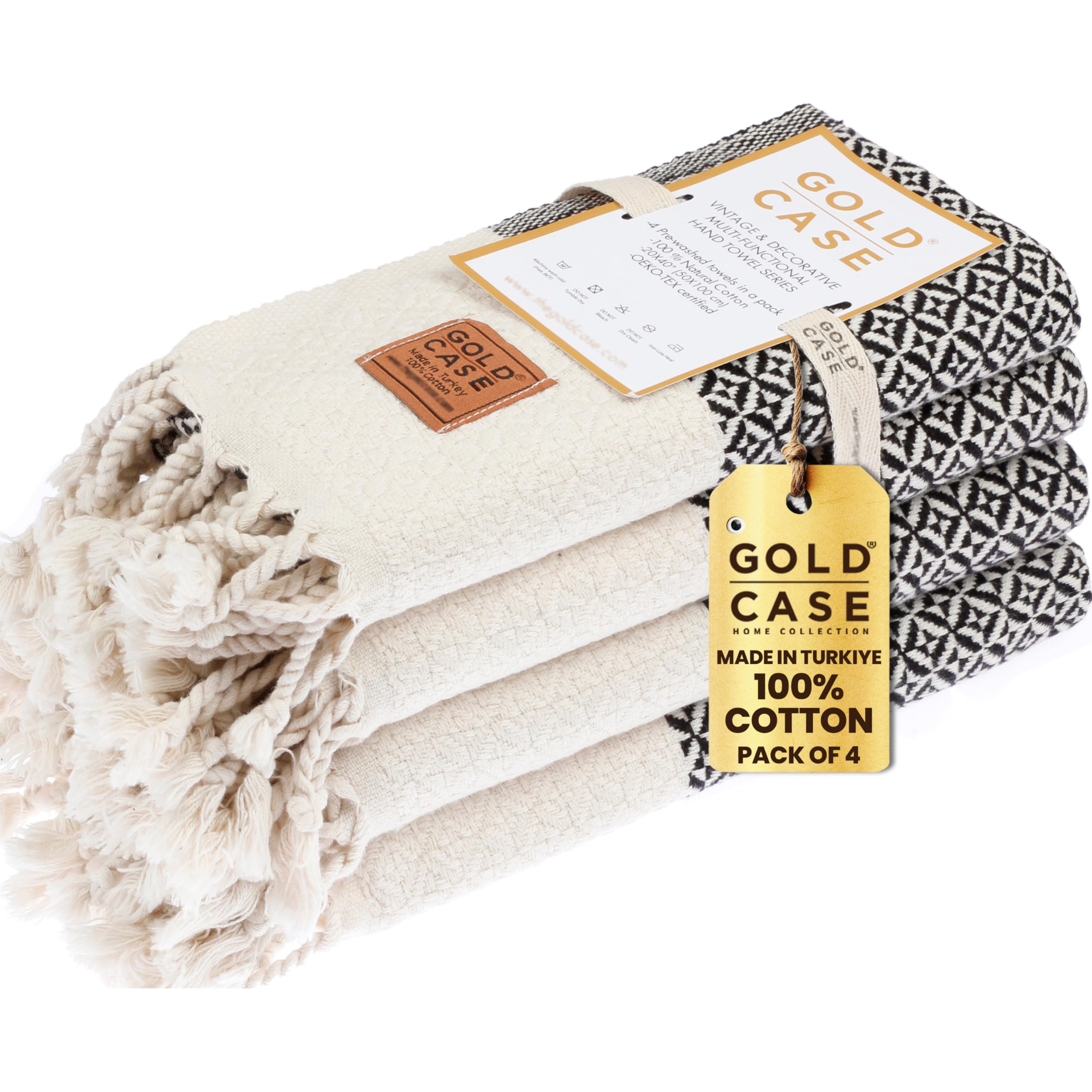 Aphrodite Original Turkish Hand Towels by Gold CASE - Set of 4-20x40 100% Cotton Decorative Towel - Bathroom and Kitchen Peshtemal for Hand  Face  Hair  SPA  Yoga  Gym  Tea and Dishcloth  Black