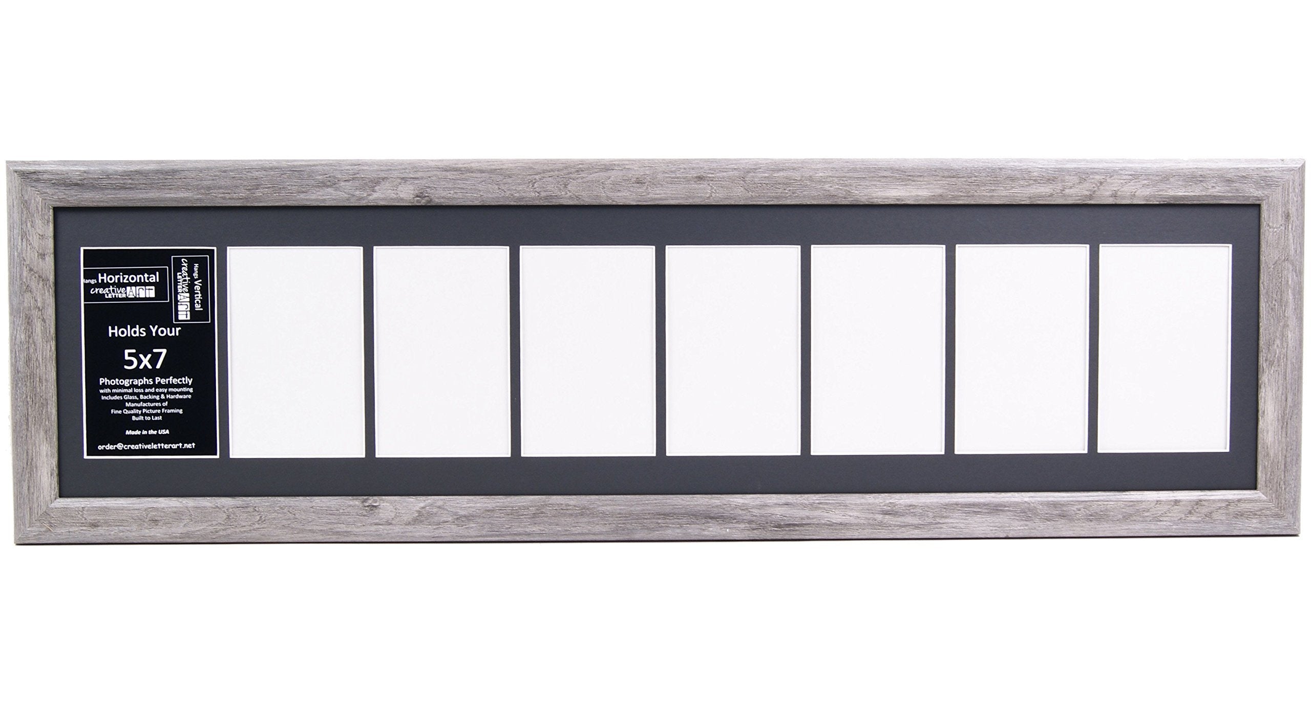 CreativePF 8 Opening Driftwood Picture Frame with Glass to hold 5 by 7 inch Photographs including 10x40-inch Black Mat Collage