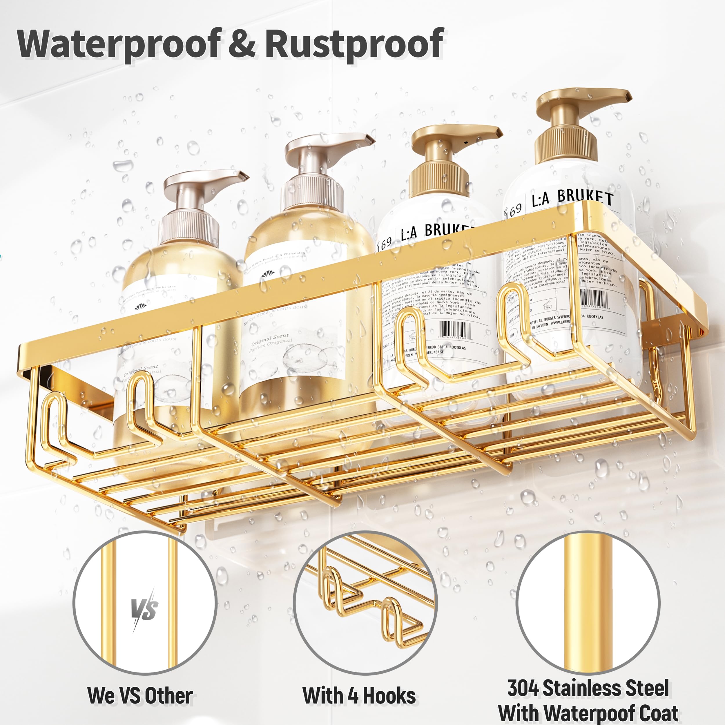 Liuoud 5 Pack Shower Caddy Organizer Rack Shelf For Inside Shower, Self Adhesive Wall Storage Basket Rustproof Stainless Steel S