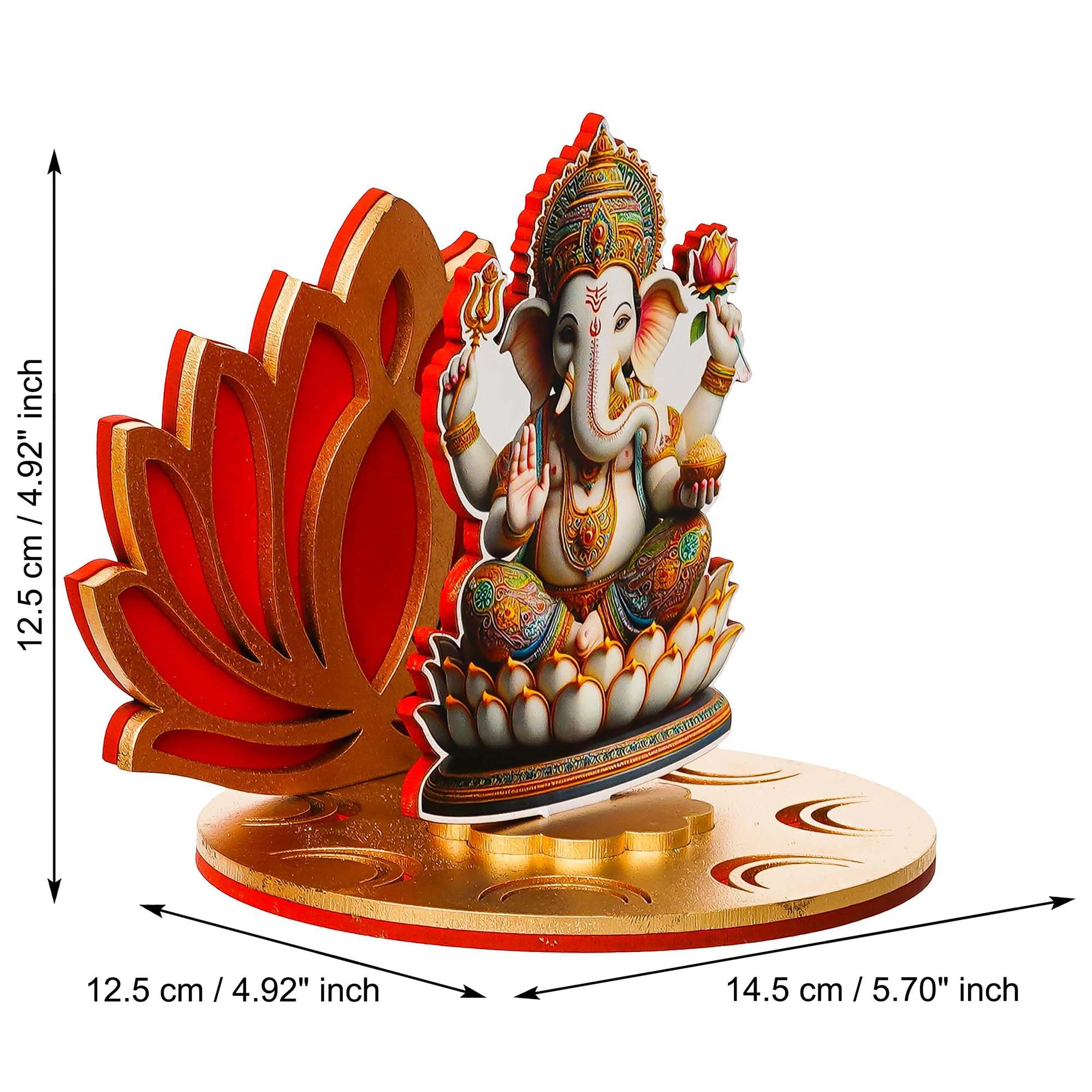 Ecraftindia Mdf Wooden Lord Ganesha Sitting On Lotus Flower Decorative Showpiece For Diwali, Lakshmi Puja, Ganesh Chaturthi Fest