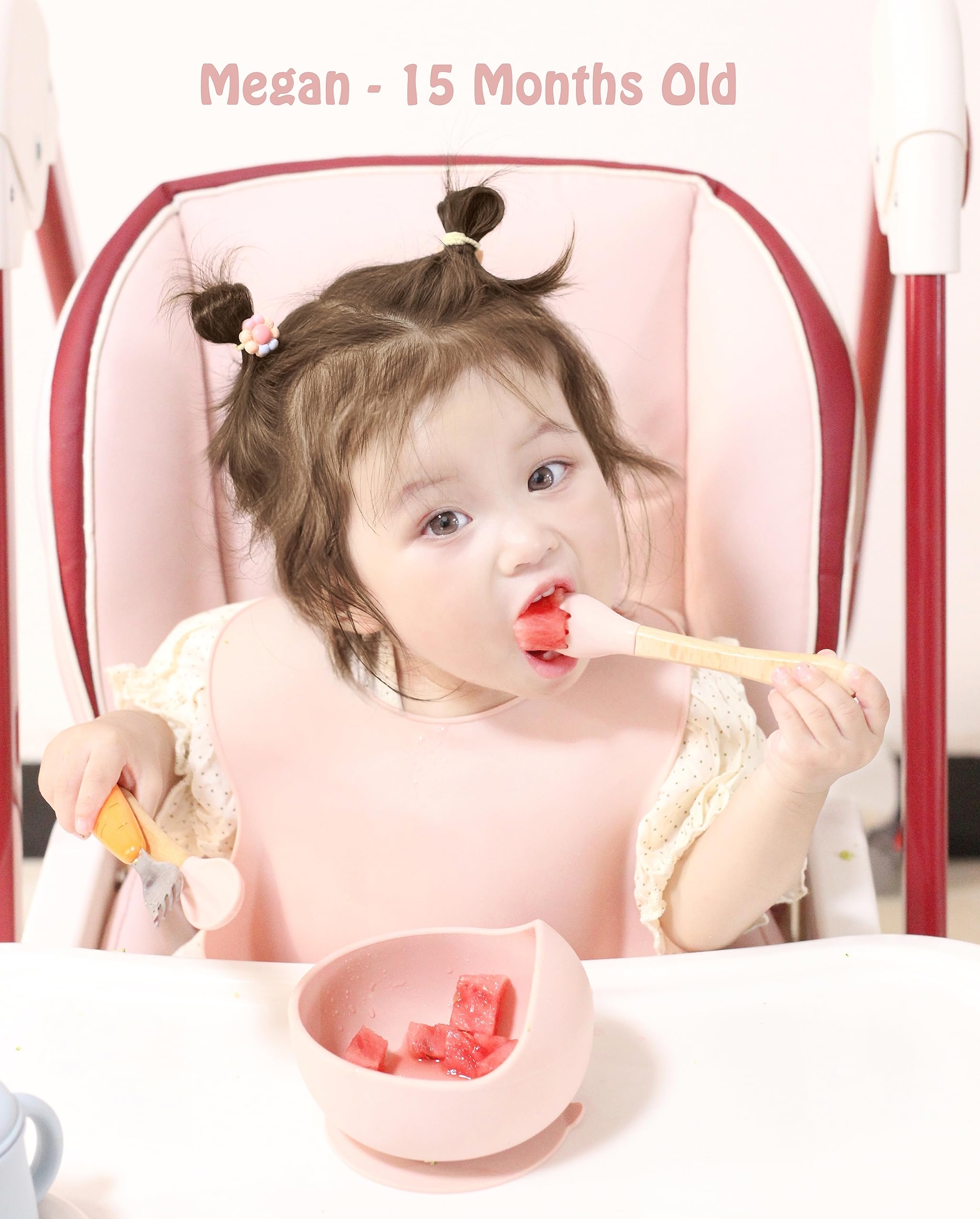 ginbear Silicone Baby Spoon and Fork Self-feeding, Baby Flatware Sets for girl, Toddler Feeding Utensils for child 6 Months+ (Ma