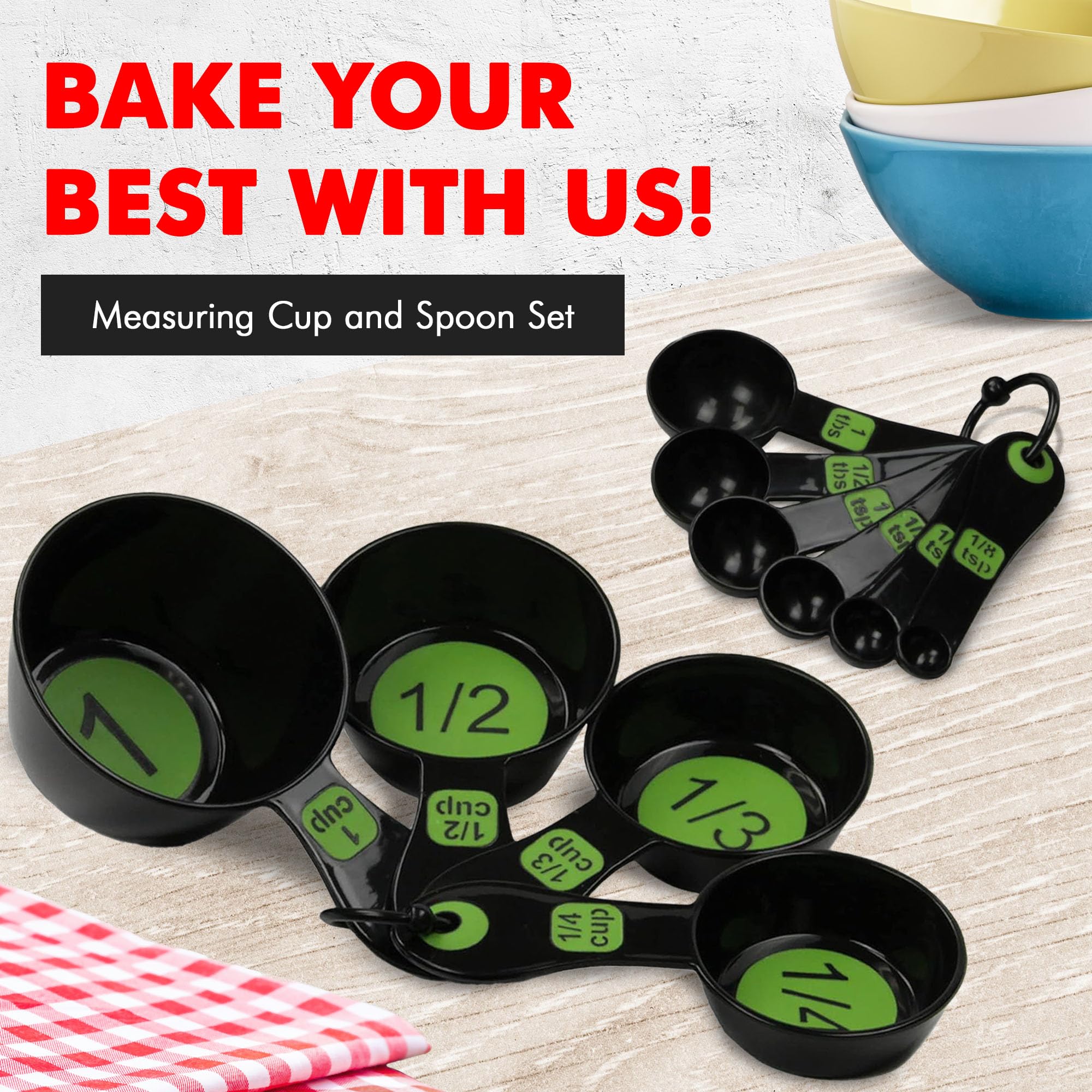 Chef Craft Easy To Ready Plastic Measuring Cup Set, 10 Piece Set, Green