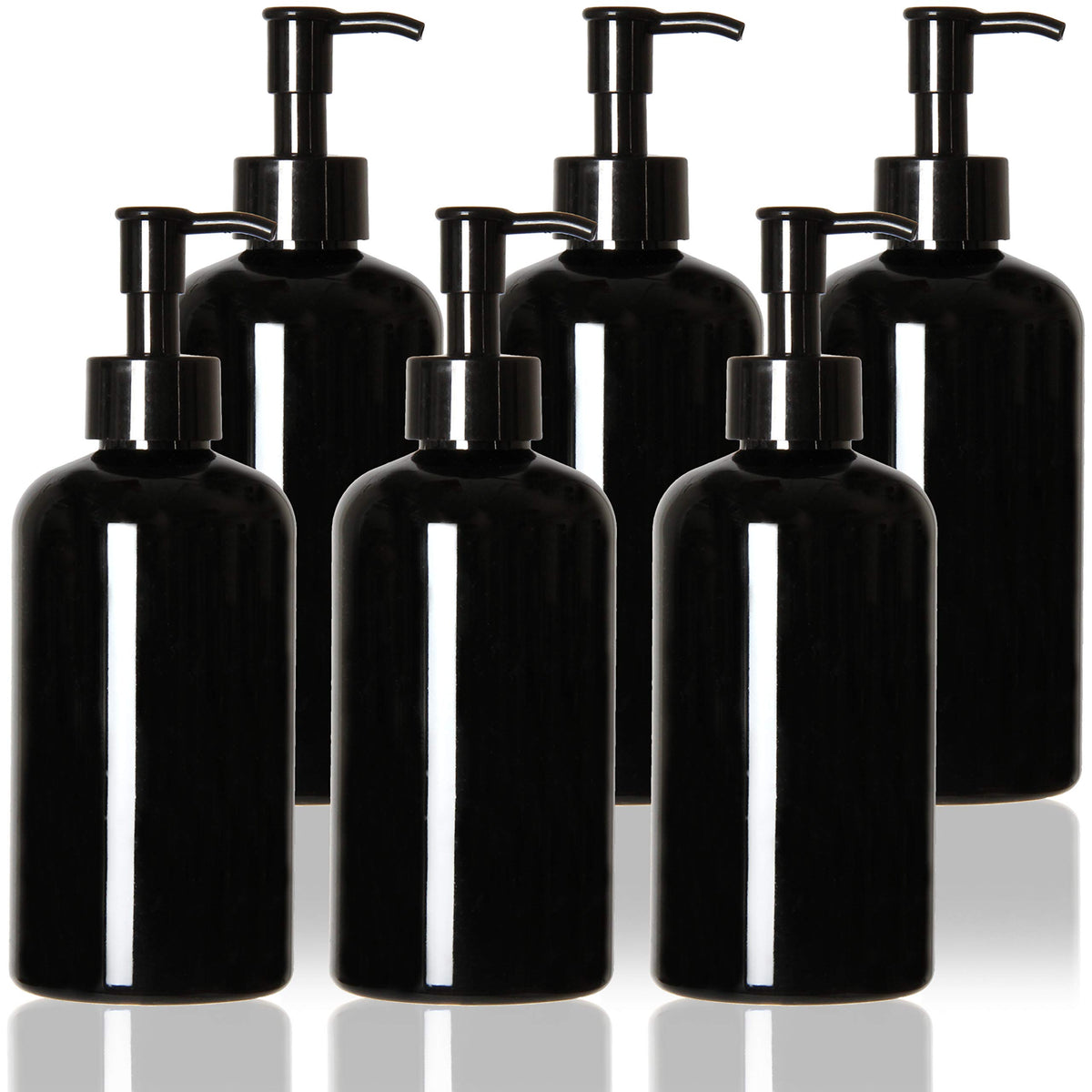 Youngever 6 Pack Plastic Pump Bottles 12 Ounce, Refillable Plastic Pump Bottles With Travel Lock (Black)