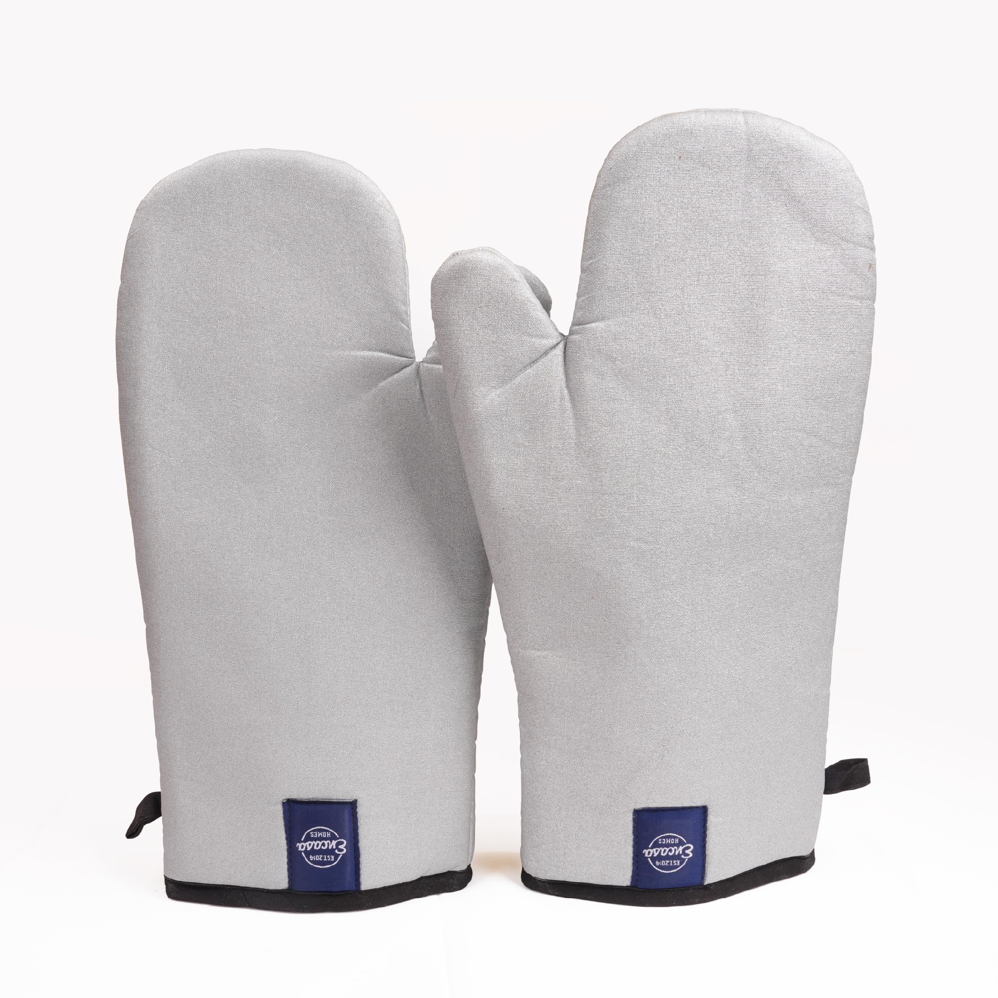 Encasa Xo Extra Long 18X30 Cm Oven Microwave Gloves Mitts (2 Pcs) For Kitchen Cooking - Silicon Silver Heat Resistant - Thick & 