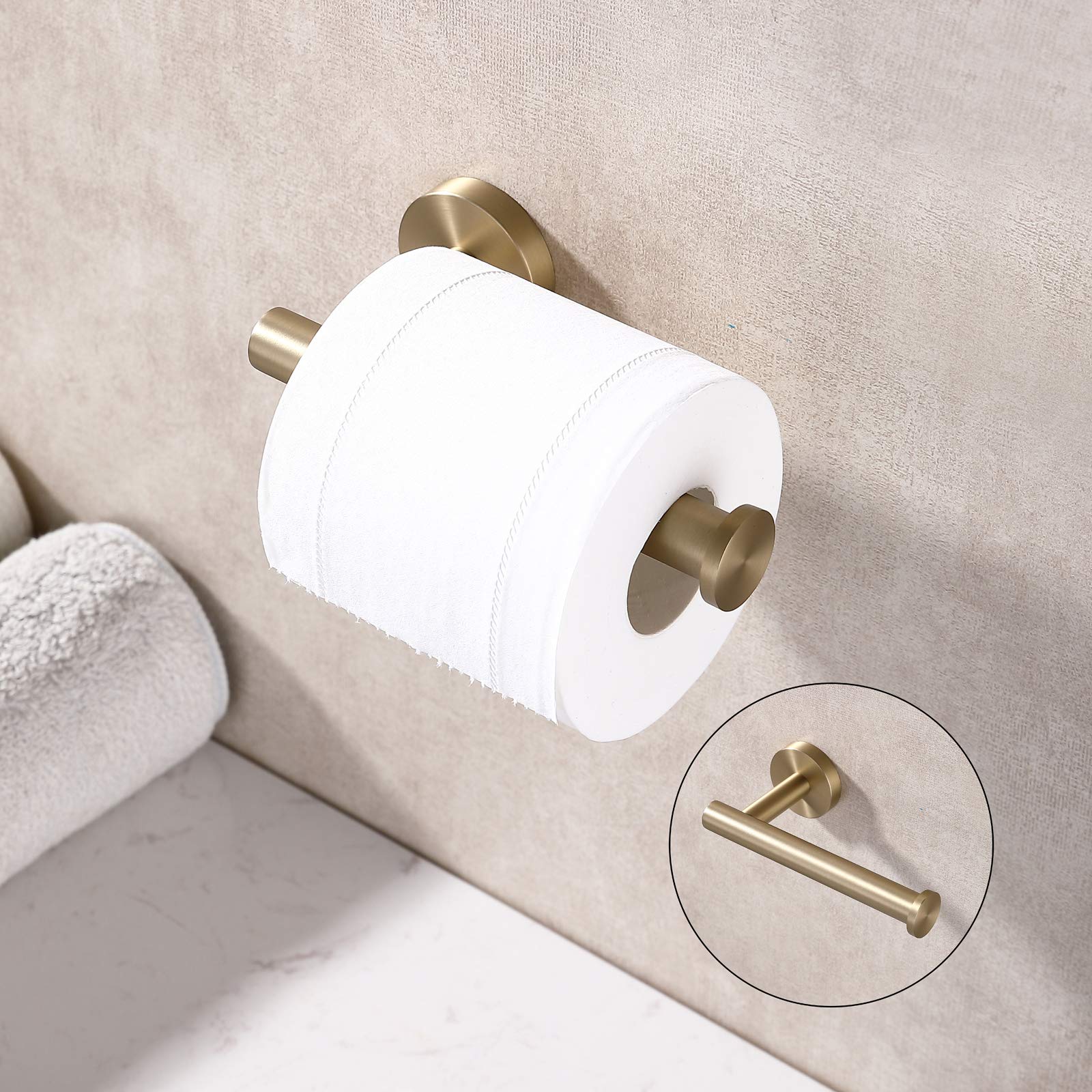 Tastos Brushed Gold Toilet Paper Holder Sus304 Stainless Steel, Modern Round Tissue Roll Holders Wall Mount, Toilet Paper Roll D