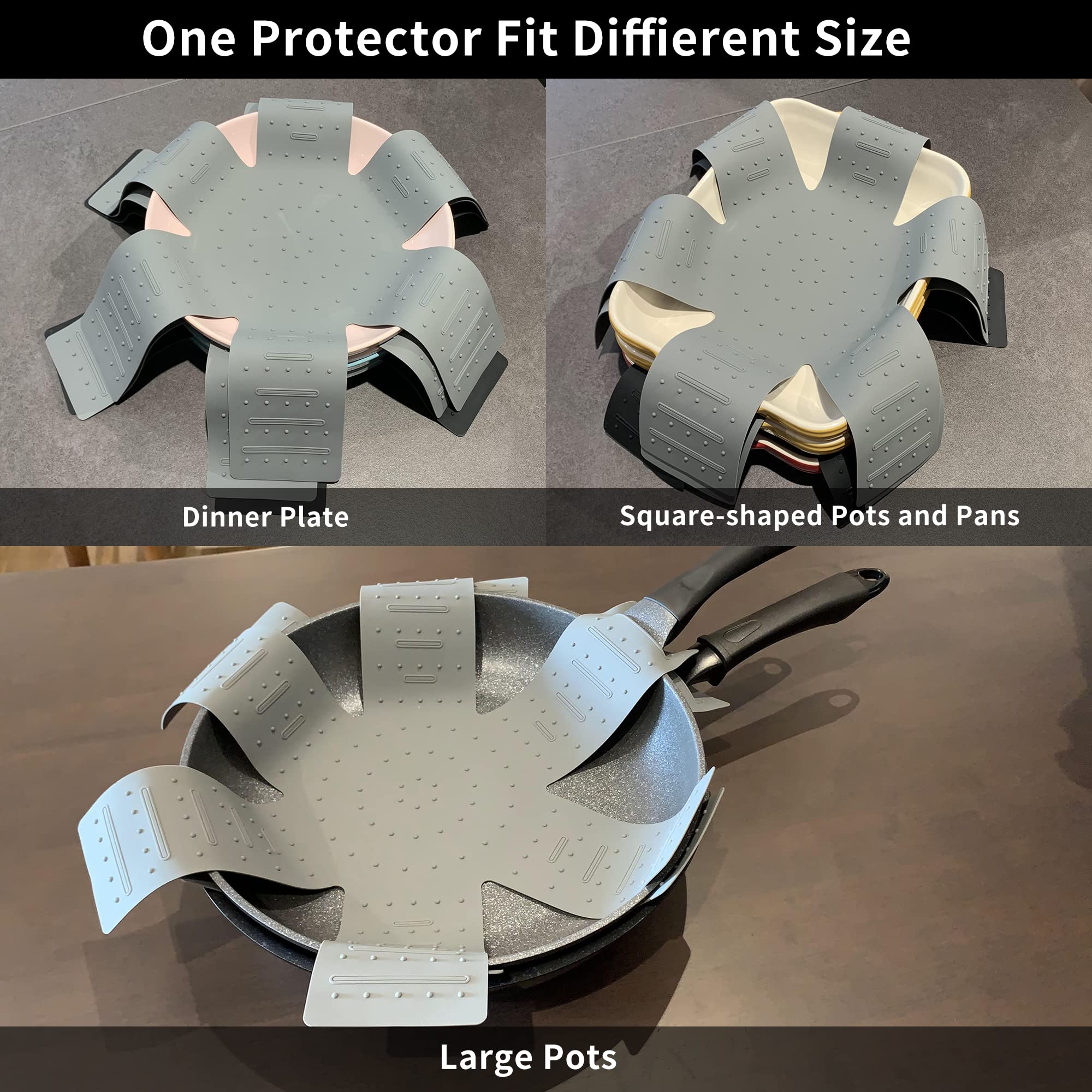 Pot & Pan Protectors, 3-Piece Silicone Cookware Protector Pad, Stacking Pan Protector. It Has A Unique Opening And Fixing Design