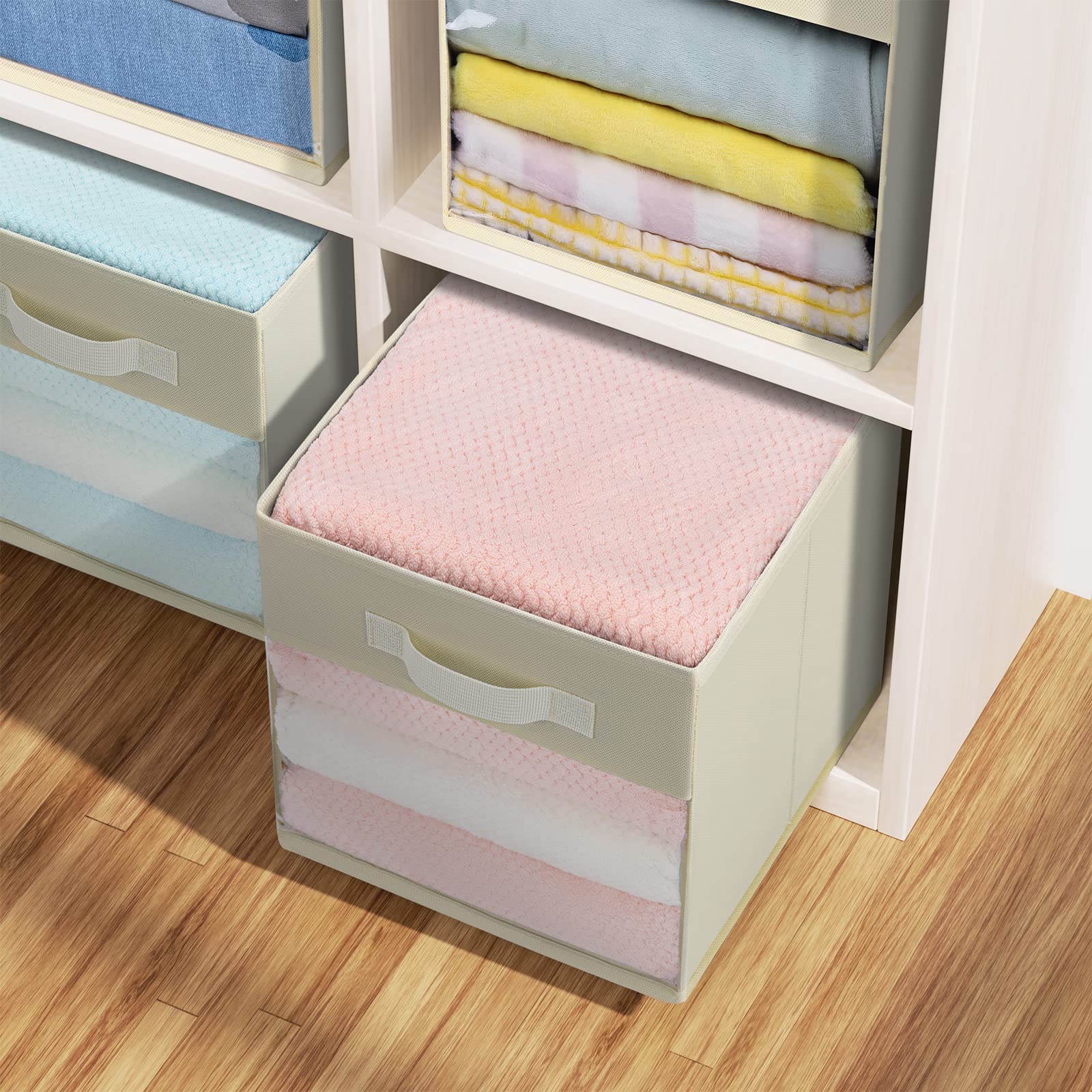 Dimj Cube Storage Bin, 6 Packs Collapsible Storage Bins With Handles, Fabric Bins For Organization, Cube Storage Organizer Bins