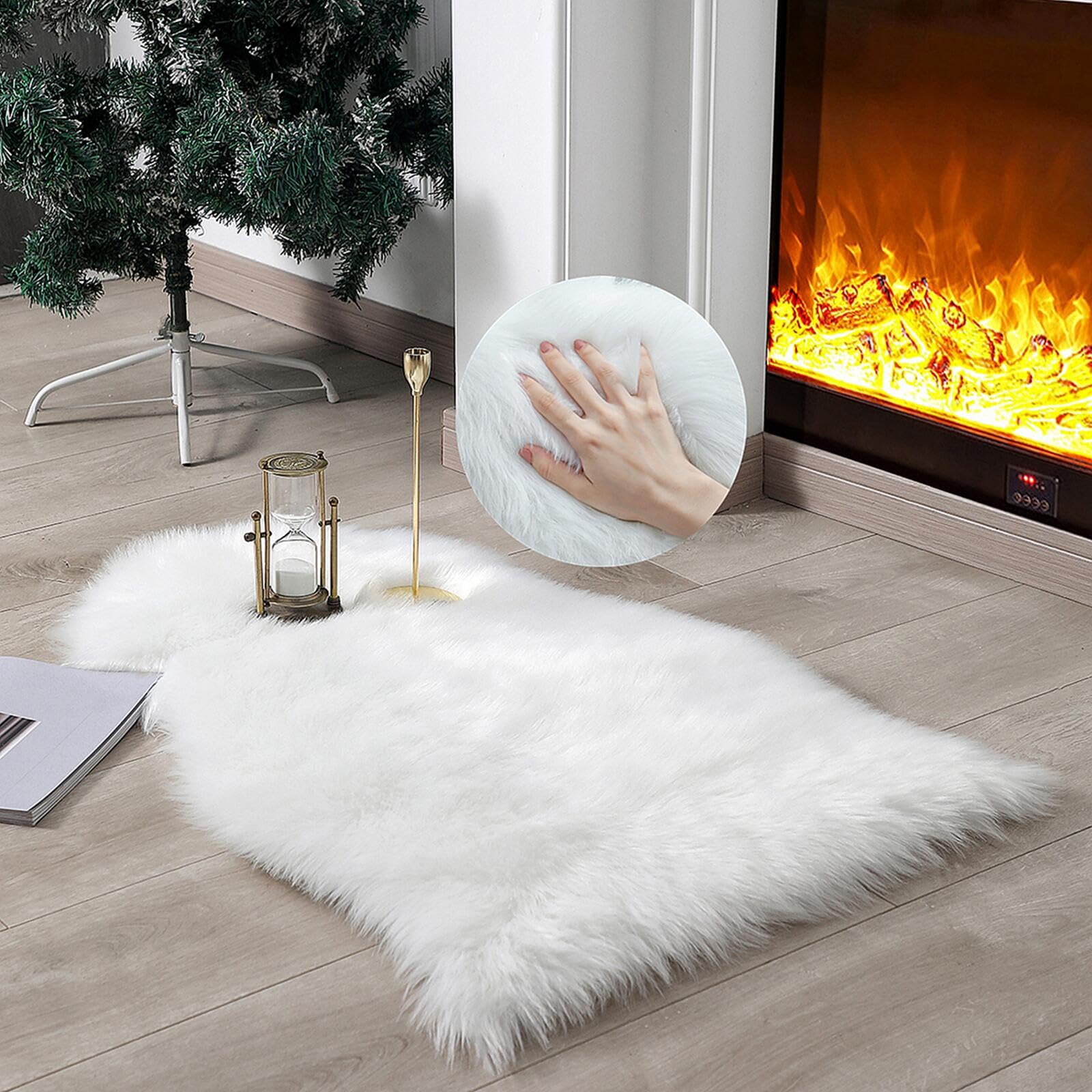 linmopm Faux Fur Rug Sheepskin Shag Fluffy Fuzzy White 2x3 ft Small Rugs for Bedroom Bedside Bed Floor Living Room Plush High-De