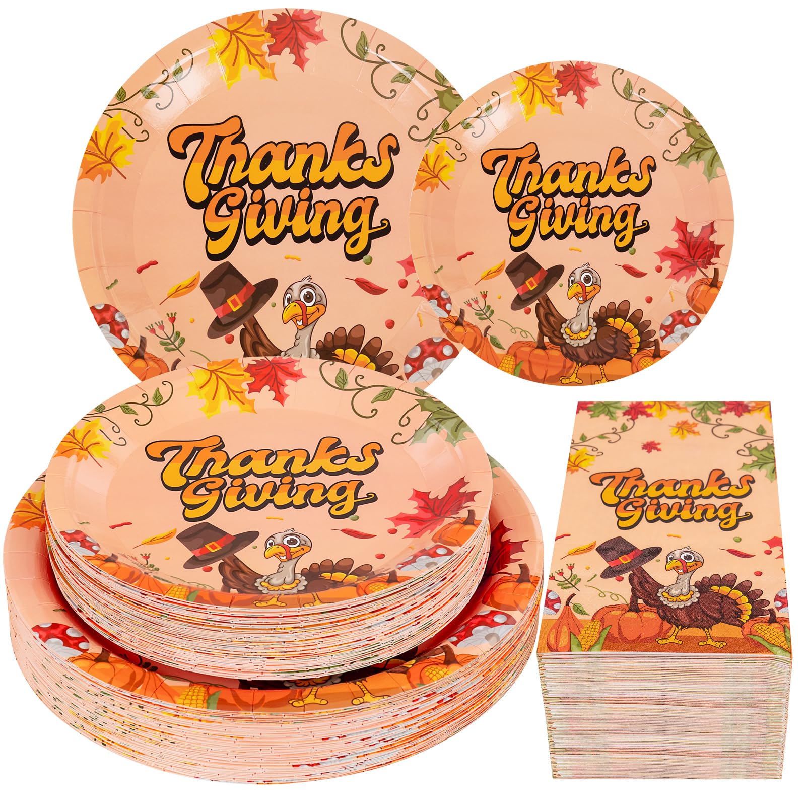 Liyh 150 Pcs Thanksgiving Paper Plates And Napkins, Thanksgiving Plates Autumn Harvest Table Decoration, Fall Plates And Napkins