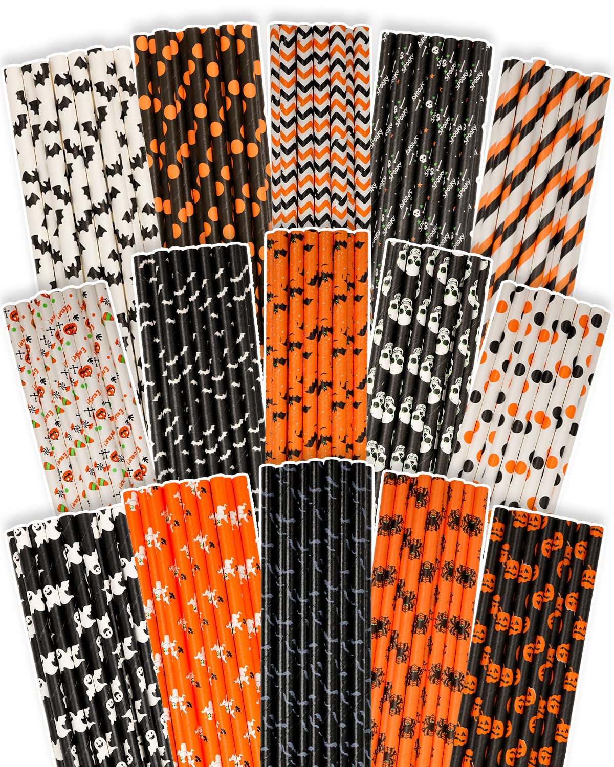 Halloween Paper Straws For Drinking Disposable Straws 150Pcs Disposable Straws Bulk(10 Pattern) Qiqee