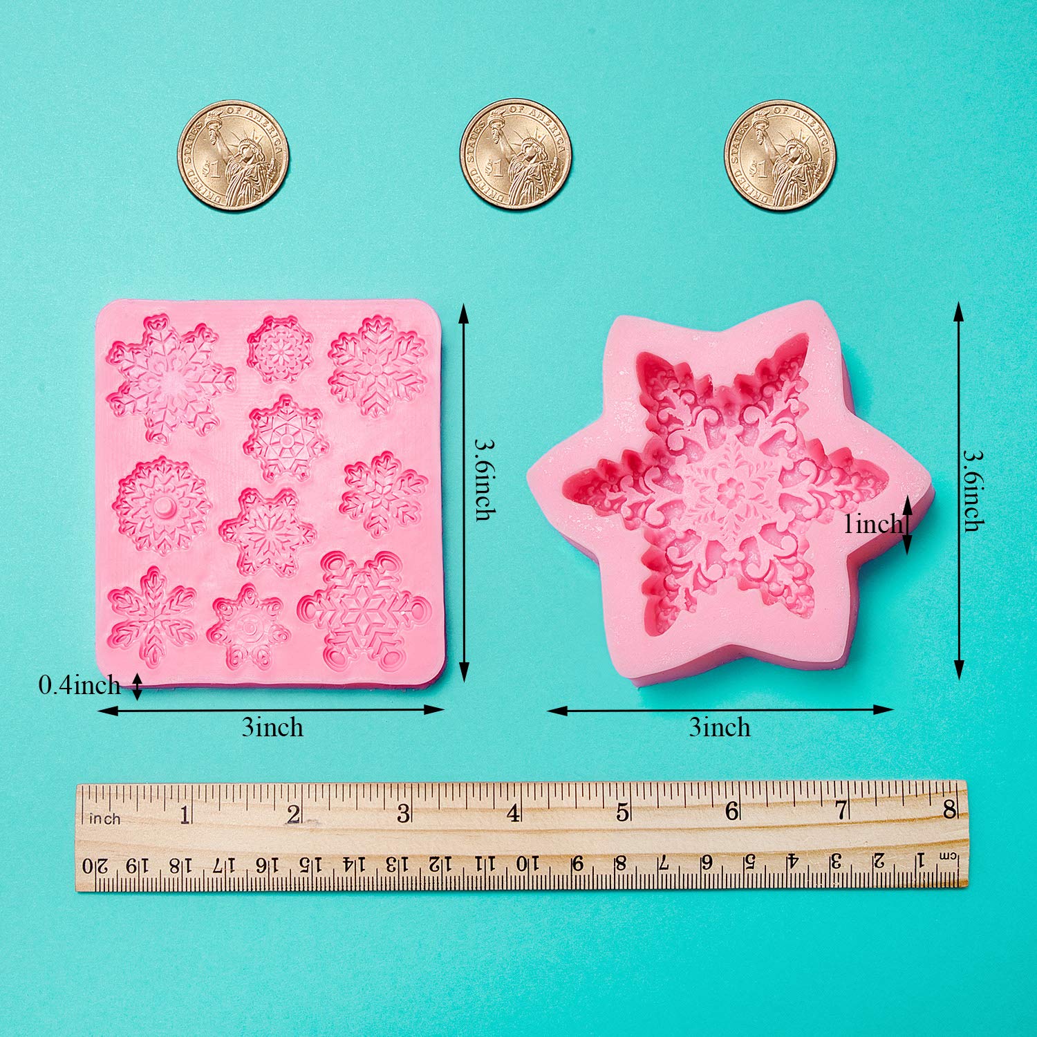 Boao 2 Pieces Snowflake Silicone Mold Christmas Snowflake Chocolate Candy Fondant Mold Silicone Baking Dessert Mold For Cake Cup