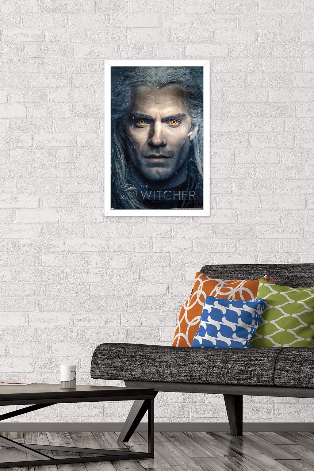Trends International Netflix The Witcher - Closeup Wall Poster, 14.725'' X 22.375'', White Framed Version
