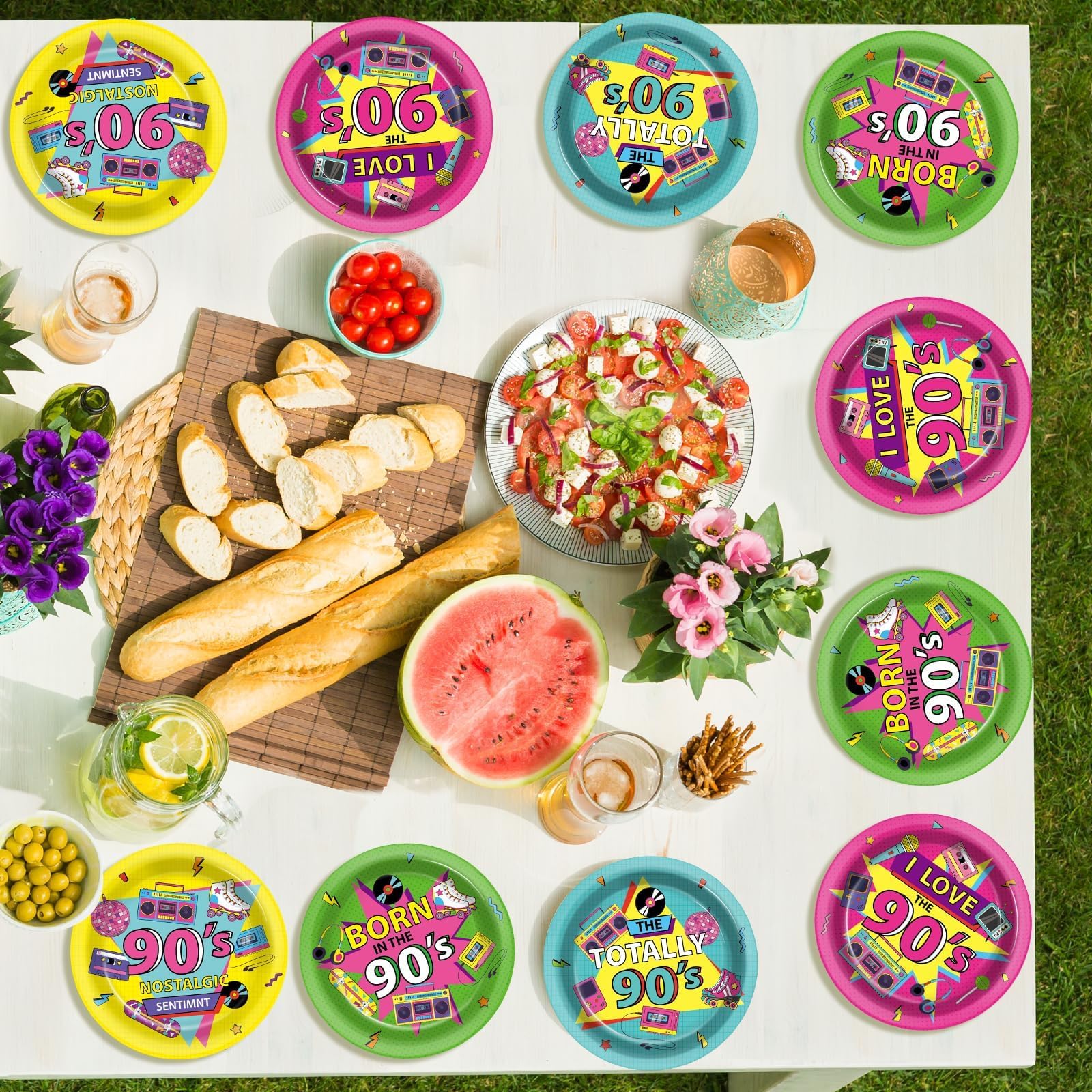 Chunnin 48Pcs 90'S Birthday Party Paper Retro I Love The 90S Themed Party Supplies 7'' Back To The 1990'S Music Birthday Party D