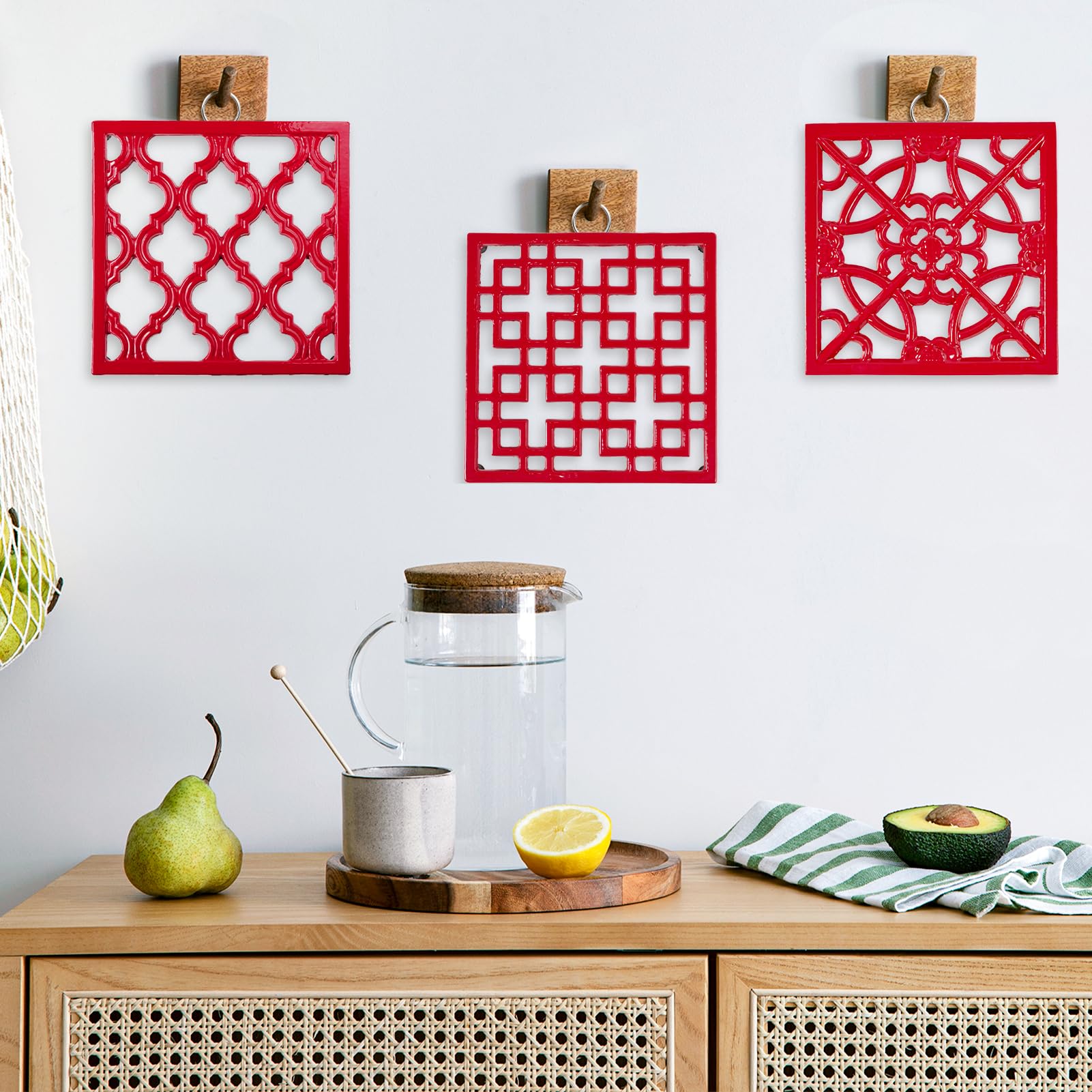 Square Cast Iron Trivet Red Metal Trivets For Kitchen Dining, Hot Pot Holder Hot Pads For Table & Countertop - Heat Resistant Te