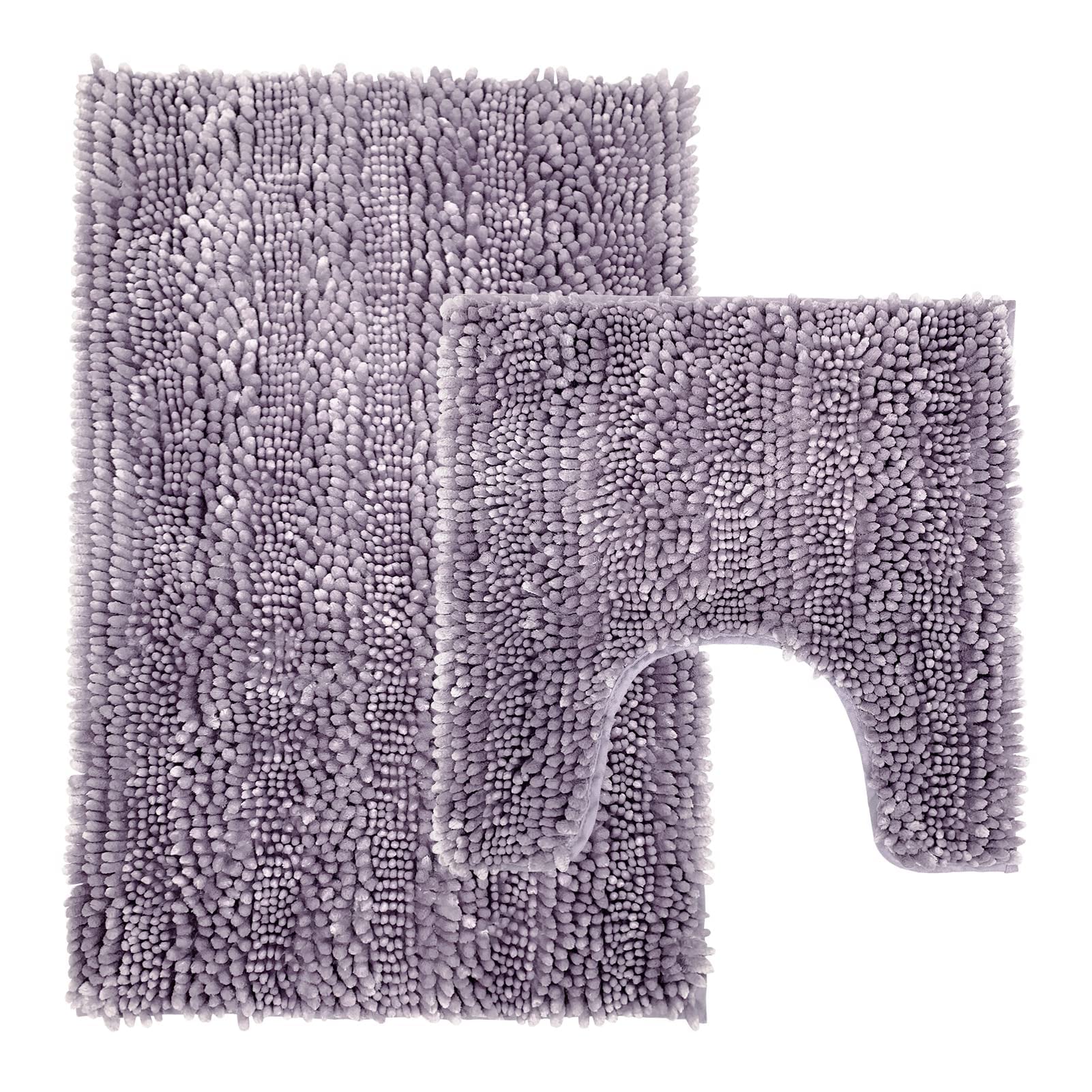 Civkor Bathroom Rugs Set 2 Pieces U Shaped Set Light Purple, Butter Chenille Contour Bath Mats Rugs With Non Slip Backing, Shiny