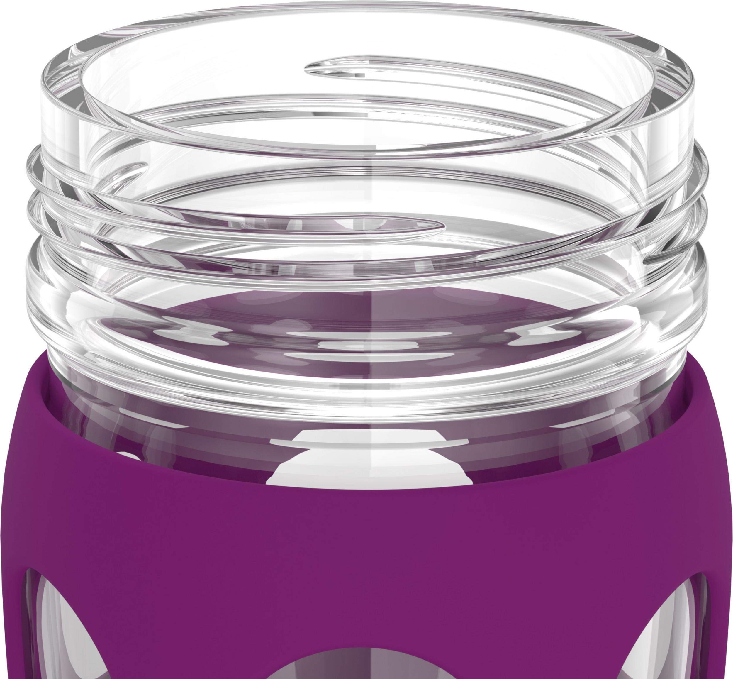 Lifefactory 16-Ounce Glass Water Bottle With Active Flip Cap And Protective Silicone Sleeve, Plum