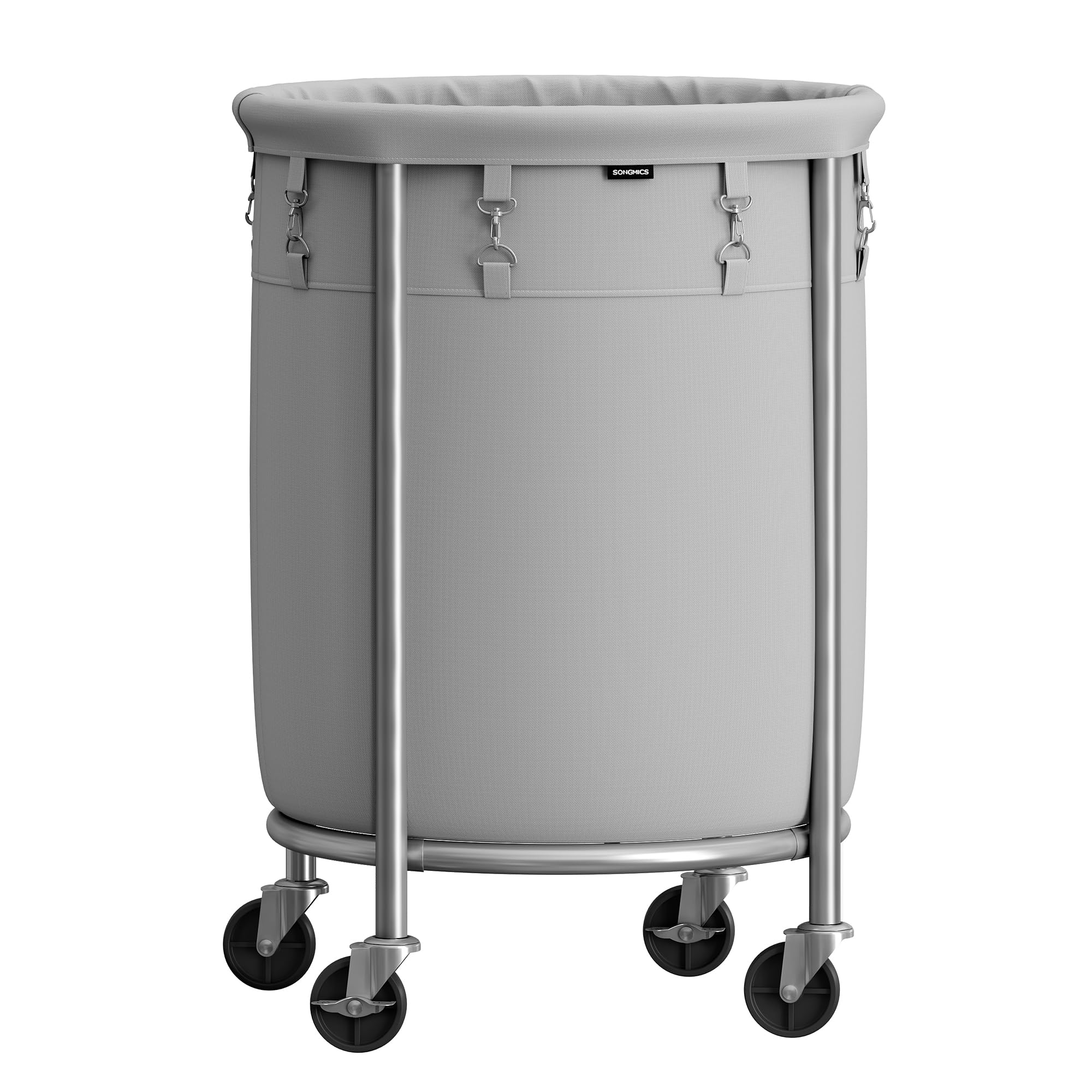 Songmics Laundry Basket With Wheels, Rolling Laundry Hamper, 29 Gal., Round Laundry Cart With Steel Frame And Removable Bag, 4 C