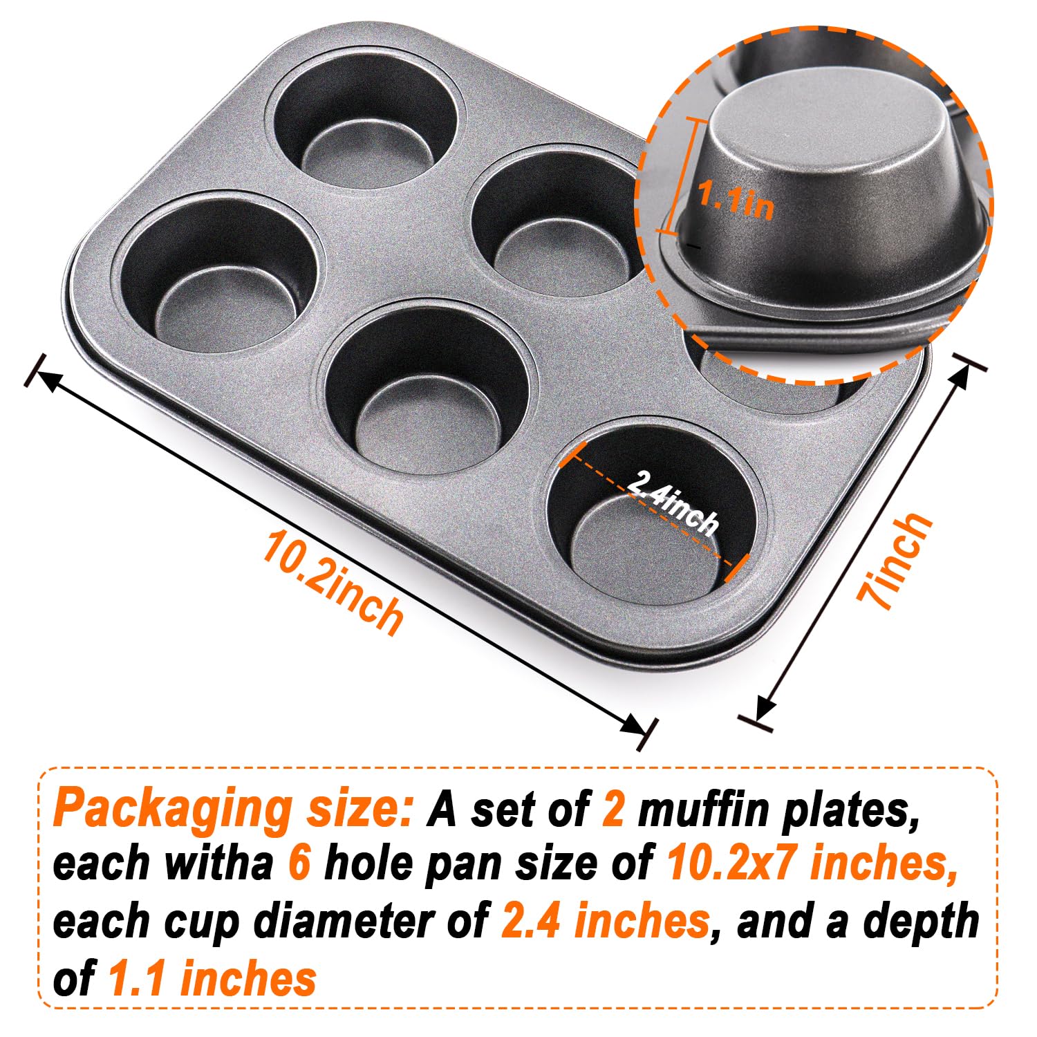 Draongye 2 Packs Round Muffin Baking Pan, Premium Steel Muffin Pan For Baking, Cupcake Tin Cheesecake Pans, Bakeware Muffin Top