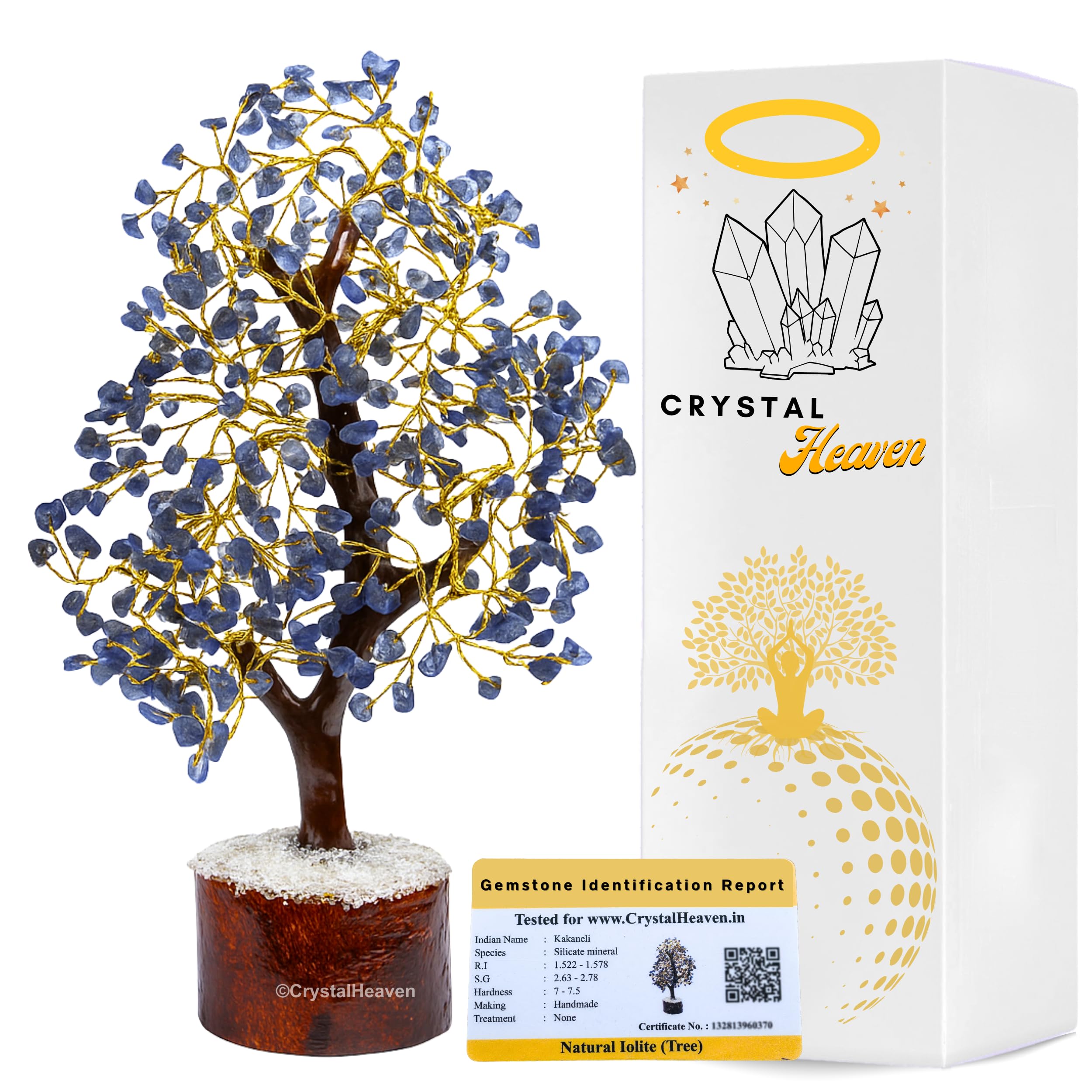 Certified Iolite Crystal Tree For Good Luck - Healing Crystals Money Tree For Wealth, Positive Energy At Home Office - Decorativ