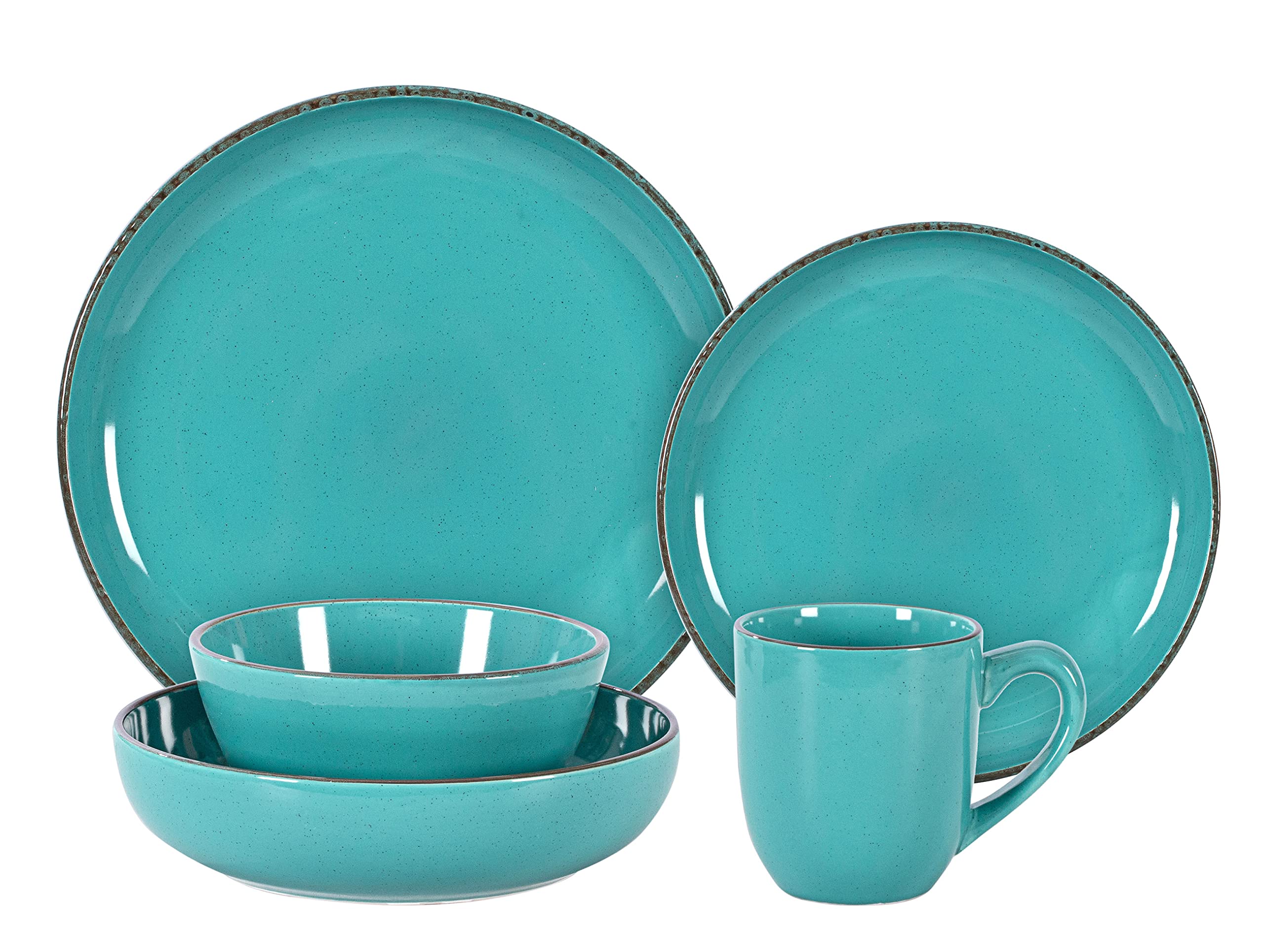 Home VSS, Stoneware Euro-Nordic 20pc Dinnerware Set, Shiny Turquoise Glaze with Speckle Effect