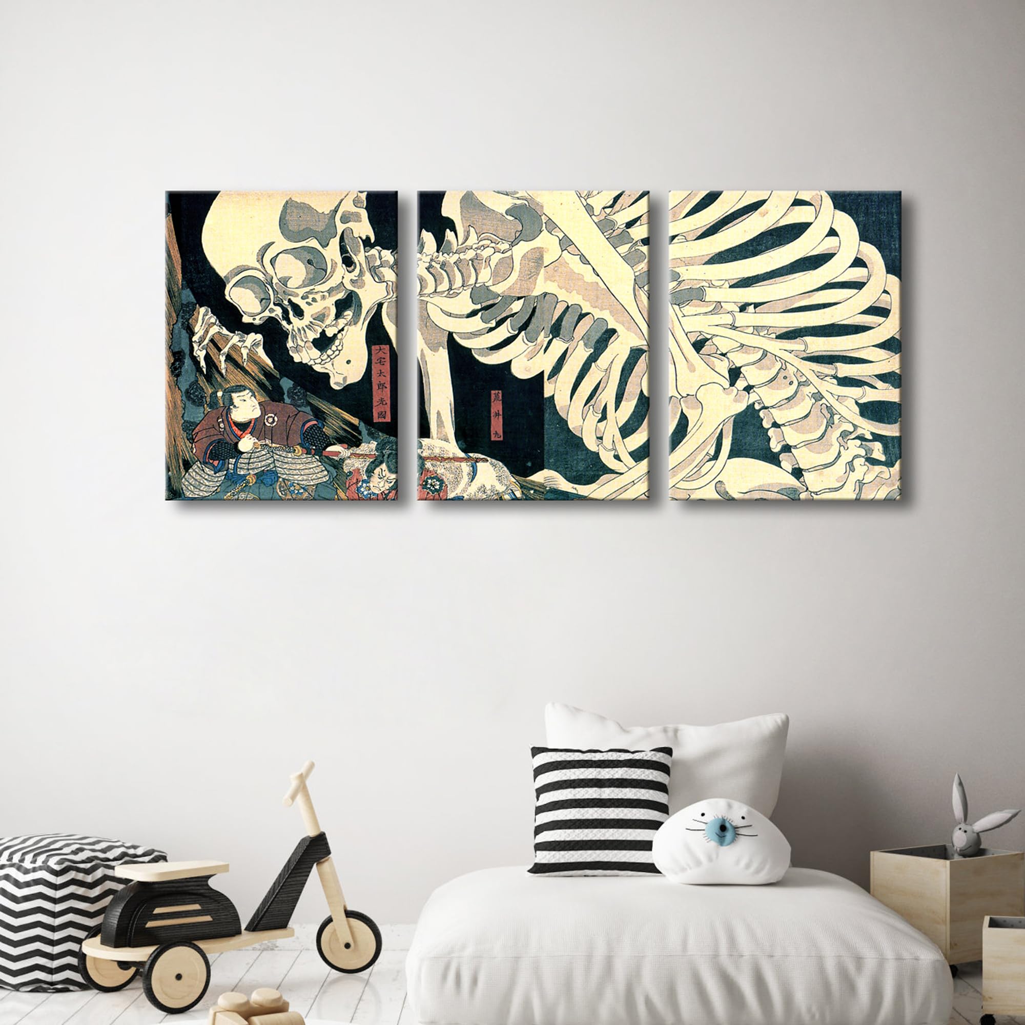 Wieco Art 3 Piece Witch And Skeleton Ukiyo-E By Utagawa Takiyasha Historic Cultural Illustrations For Living Room Bedroom Home D