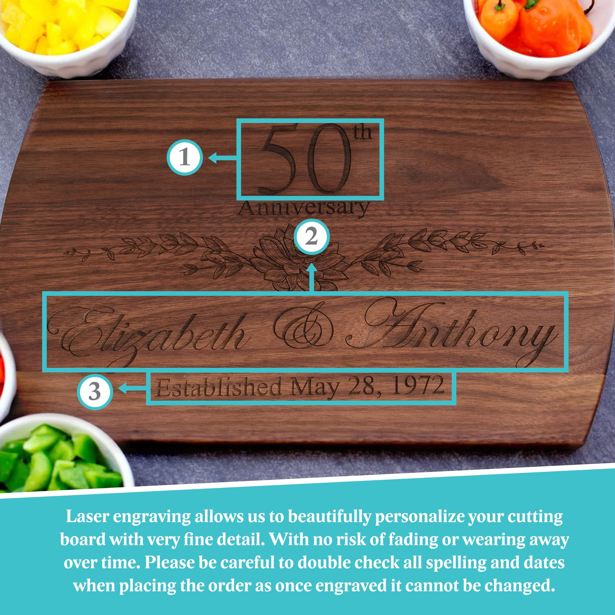 Personalized Cutting Board - 4 Sizes Engraved Charcuterie Board- Anniversary or Christmas Gift, Anniversary Present for Parents