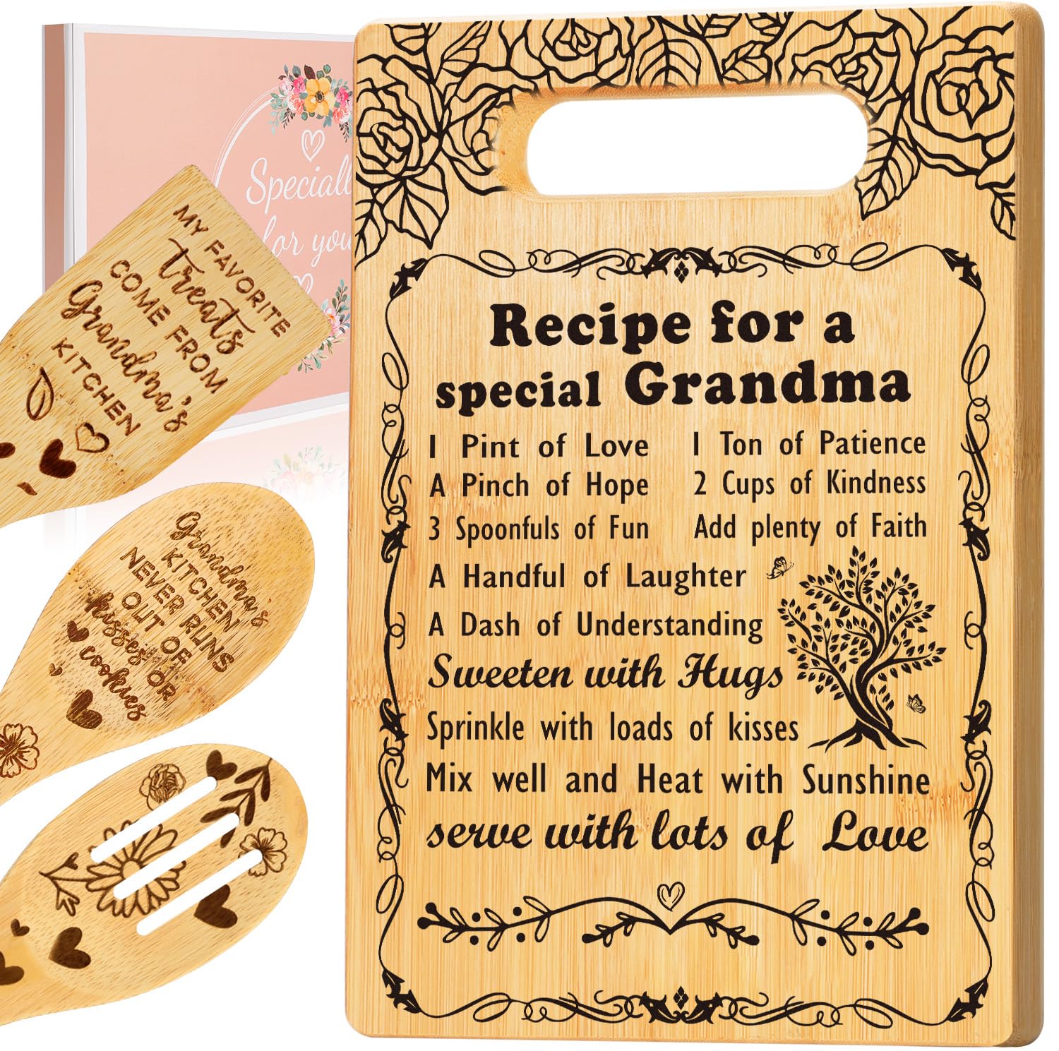 Christmas Grandma Gifts from Grandkids, Grandma Birthday Gifts Cutting Board Set Gift, Best Grandma Ever Gifts Great Grandma Chr
