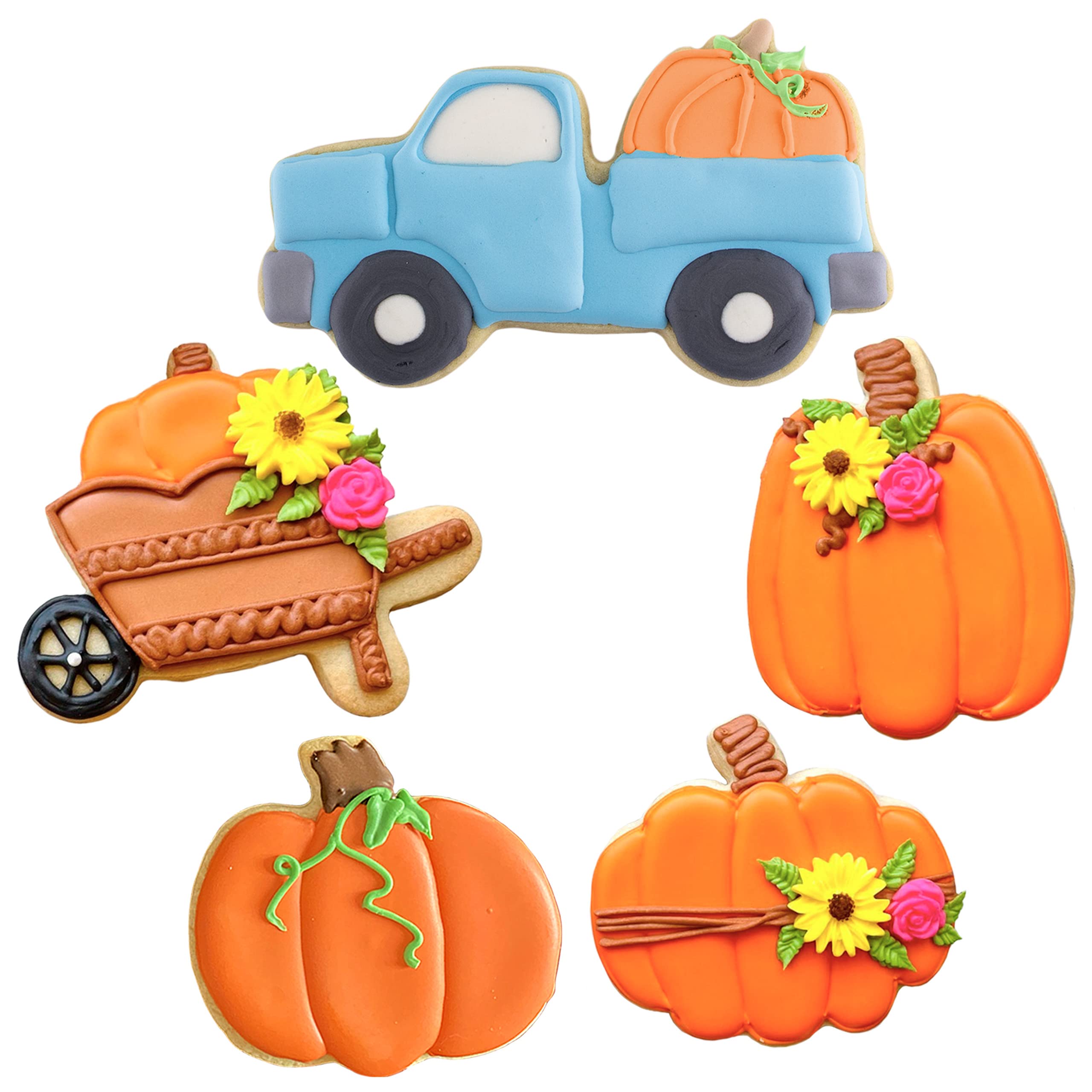 Pumpkin Patch Cookie Cutters 5-Pc. Set Made In The Usa By Ann Clark, Truck With Pumpkin, Pumpkin In A Wheelbarrow, Jack-O-Lanter