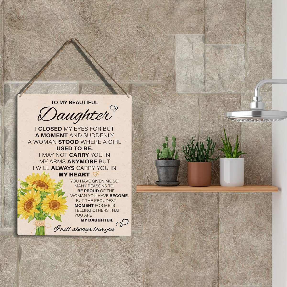 Inspirational Sunflower Art Wooden Hanging Sign for Daughter - 8 x 10 Inches - Perfect for Home, Bedroom, Christmas, Birthday, W