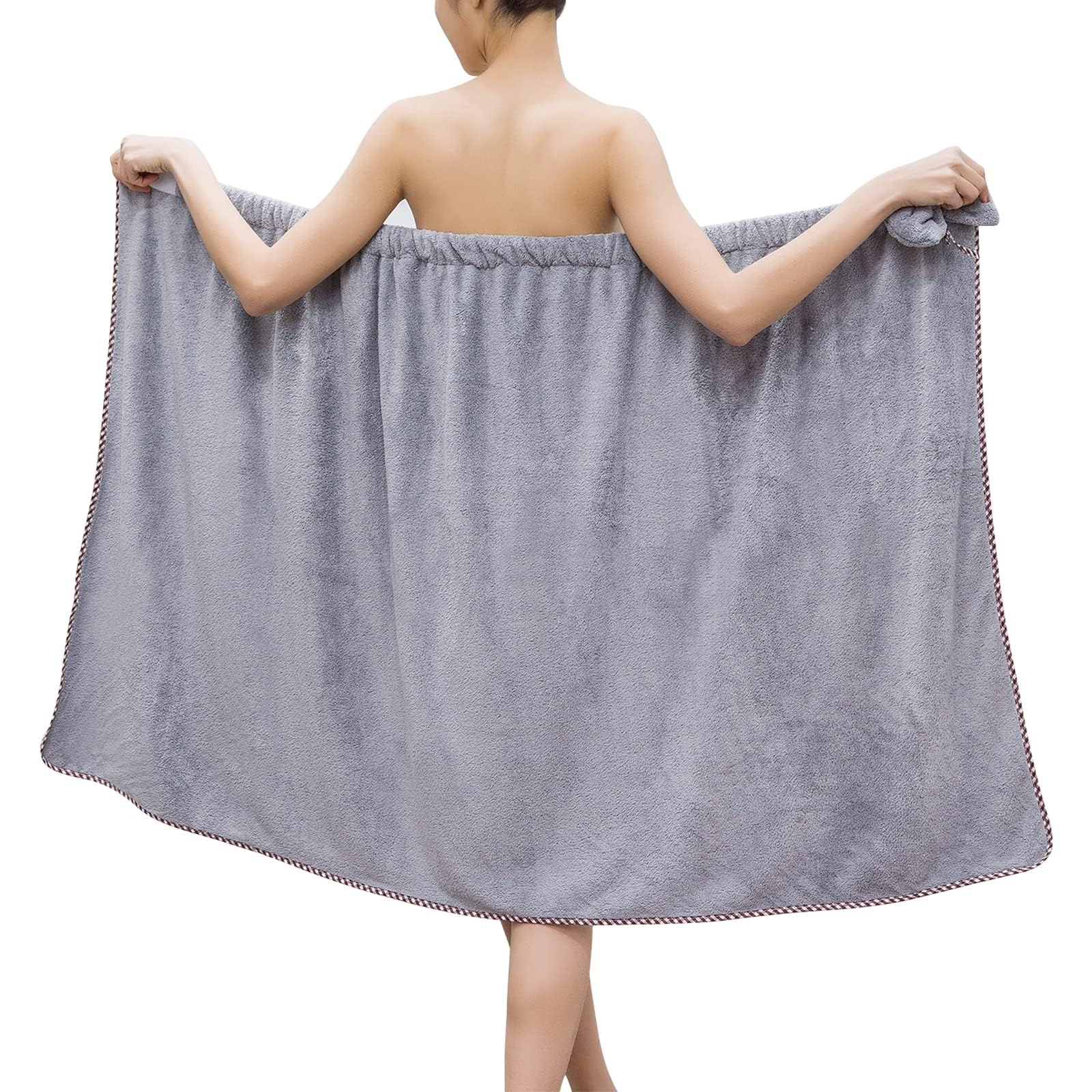 Bath Wrap Towels for Women - Adjustable Shower Spa Wrap with Home Hotel Bath Towel Nightgown for Sauna Beach Pool Gym Travel - Gray