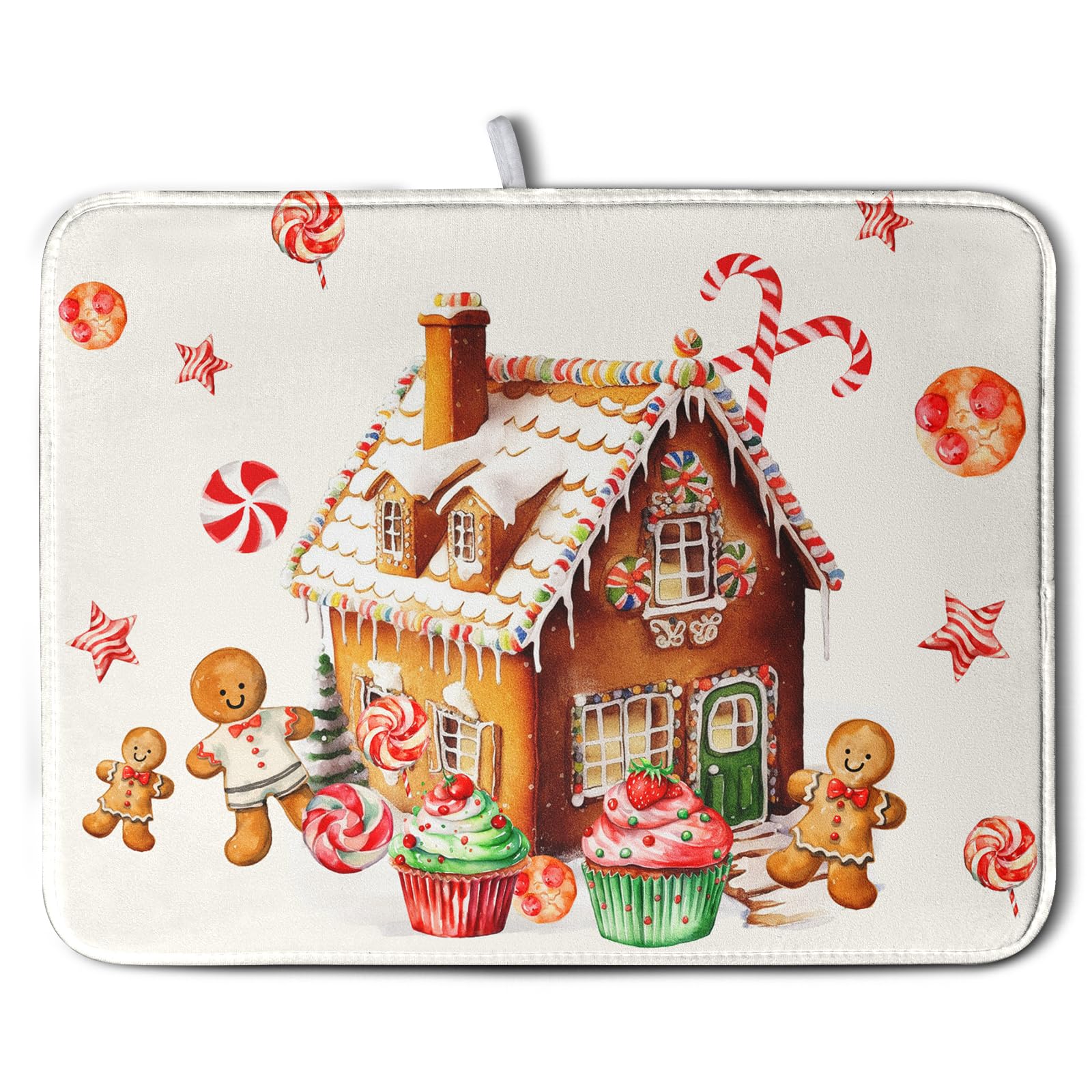 Christmas Gingerbread Man Drying Mat for Kitchen Counter Winter Cute Gingerbread House Candy Cane Cookies Dish Drying Mats Xmas 