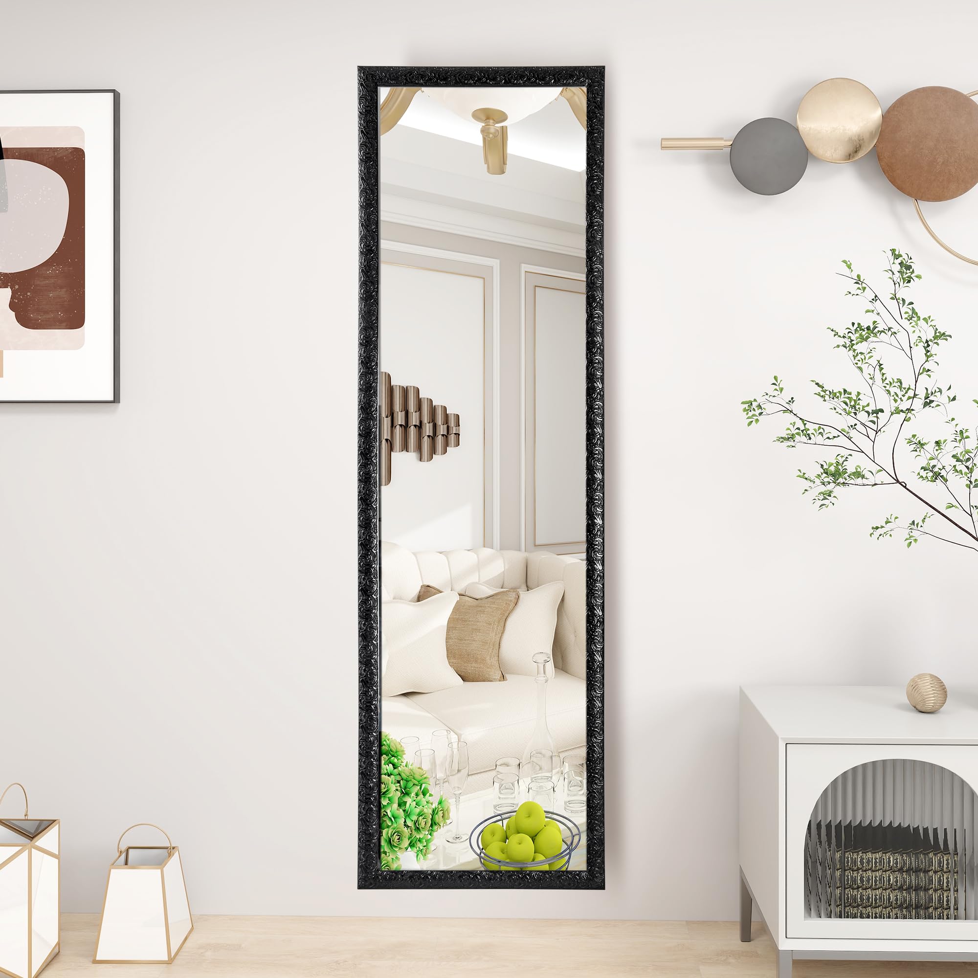 Kacalujia Full Length Mirror, Door Mirror with Engraving Frame, Full Body Mirror, Wall Mounted Mirror for Bedroom, Living Room, 